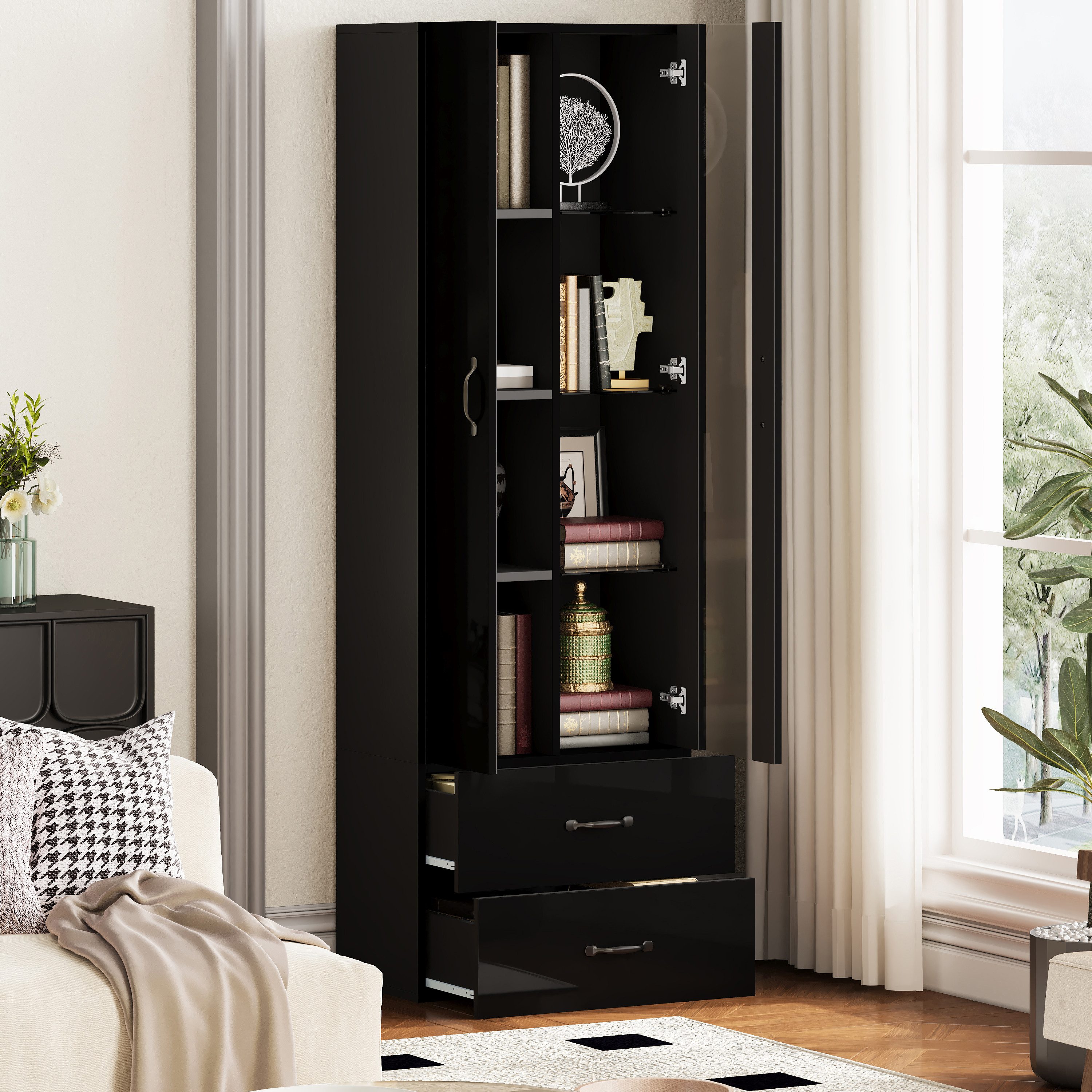 Merax Vitrine Standvitrine mit LED-Beleuchtung und Stauraum (1-St) Standreg günstig online kaufen