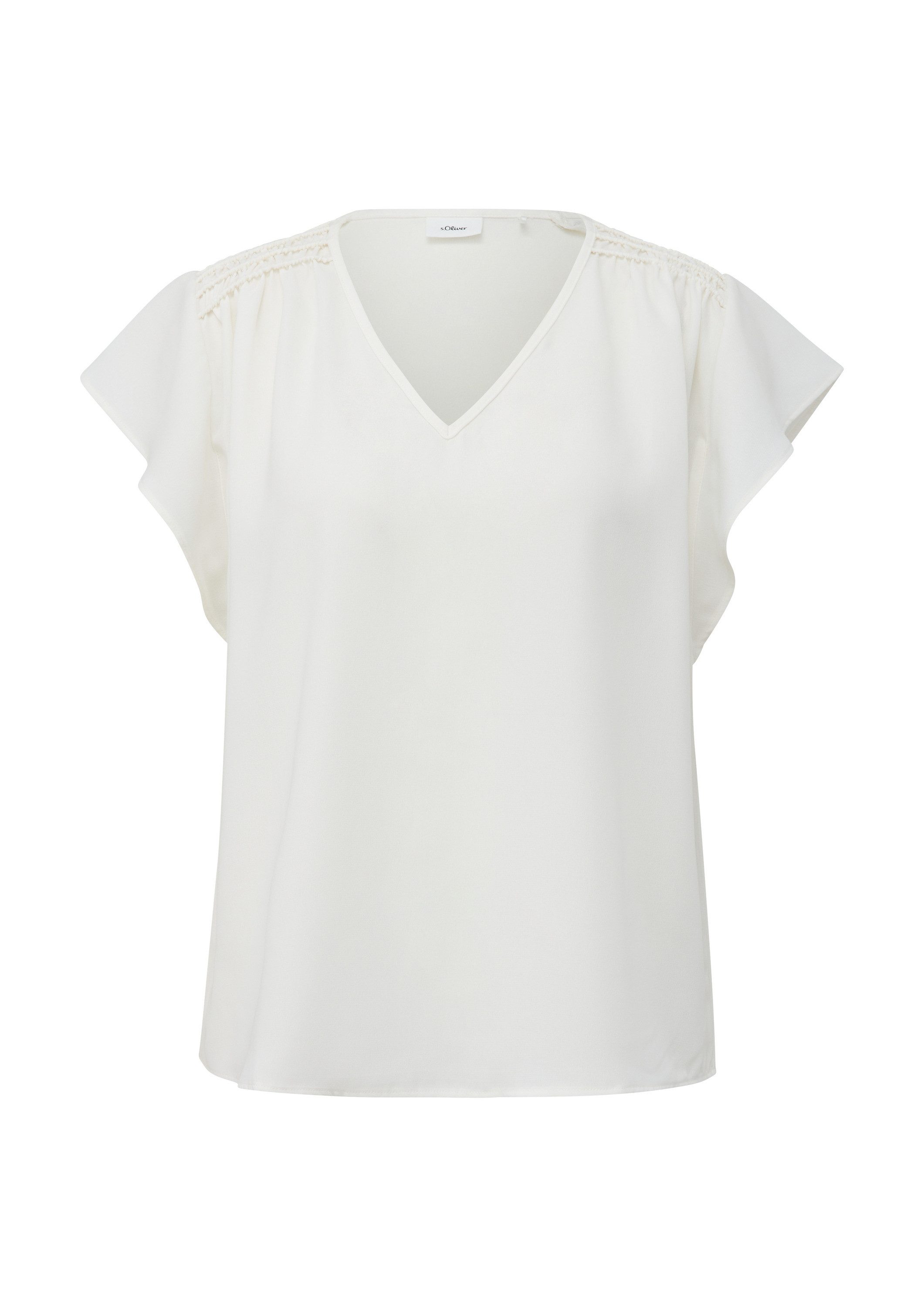 s.Oliver Kurzarmbluse Bluse Blusenshirt mit Smok-Detail und Volantärmeln günstig online kaufen