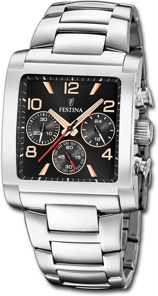 Festina Chronograph Festina Herrenuhr Timeless Chronograph, Herrenuhr  Edelstahlarmband silber, eckig, mittel (ca. 36mm)