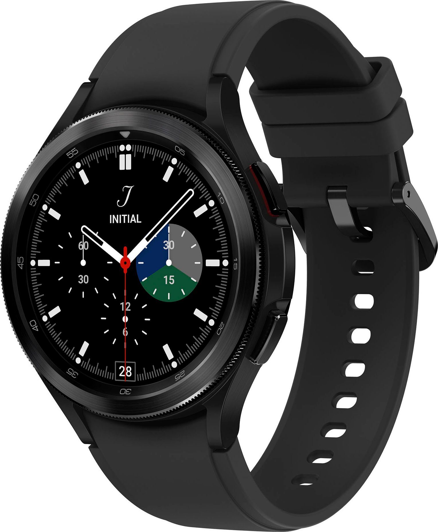 Samsung Galaxy LTE Fitness 4 OS classic by (3,46 Zoll, cm/1,4 Google), Watch Gesundheitsfunktionen Uhr, schwarz Tracker, | Fitness 46mm schwarz Smartwatch Wear