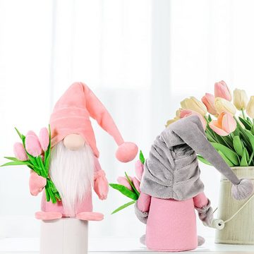 HYTIREBY Dekofigur Niedliche Wichtel mit tulpen Blumensträuße Süßer Zwerg Wichtel Figuren (2 St), Geschenk für Frauen Mama Hochzeitstag Freundin Ehefrau Muttertag