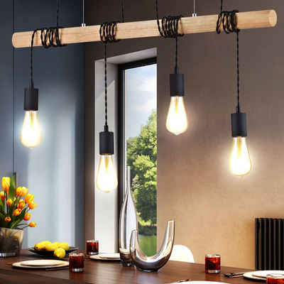 etc-shop Pendelleuchte, Leuchtmittel nicht inklusive, Hängeleuchte Holzbalken Hängelampe Retro Holz Esszimmerlampe