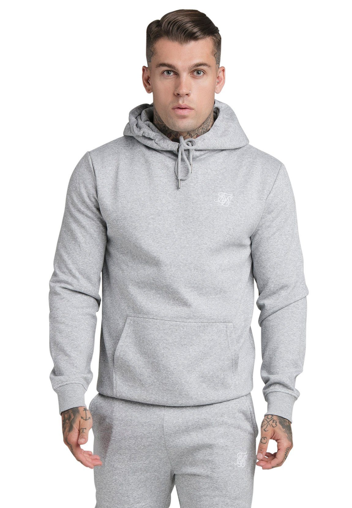 Sweater FIT Marl Grey Sweater OVERHEAD Siksilk CORE SikSilk SS18913 HOODIE MUSCLE