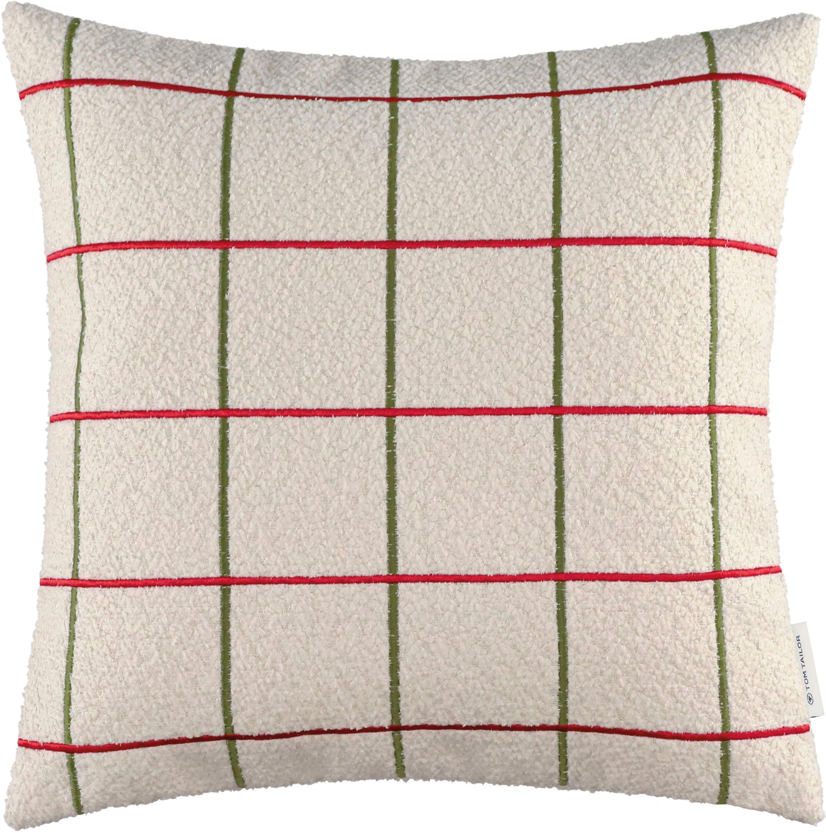 Kissenhülle Grid, TOM TAILOR HOME (1 Stück) grün, offwhite, rot