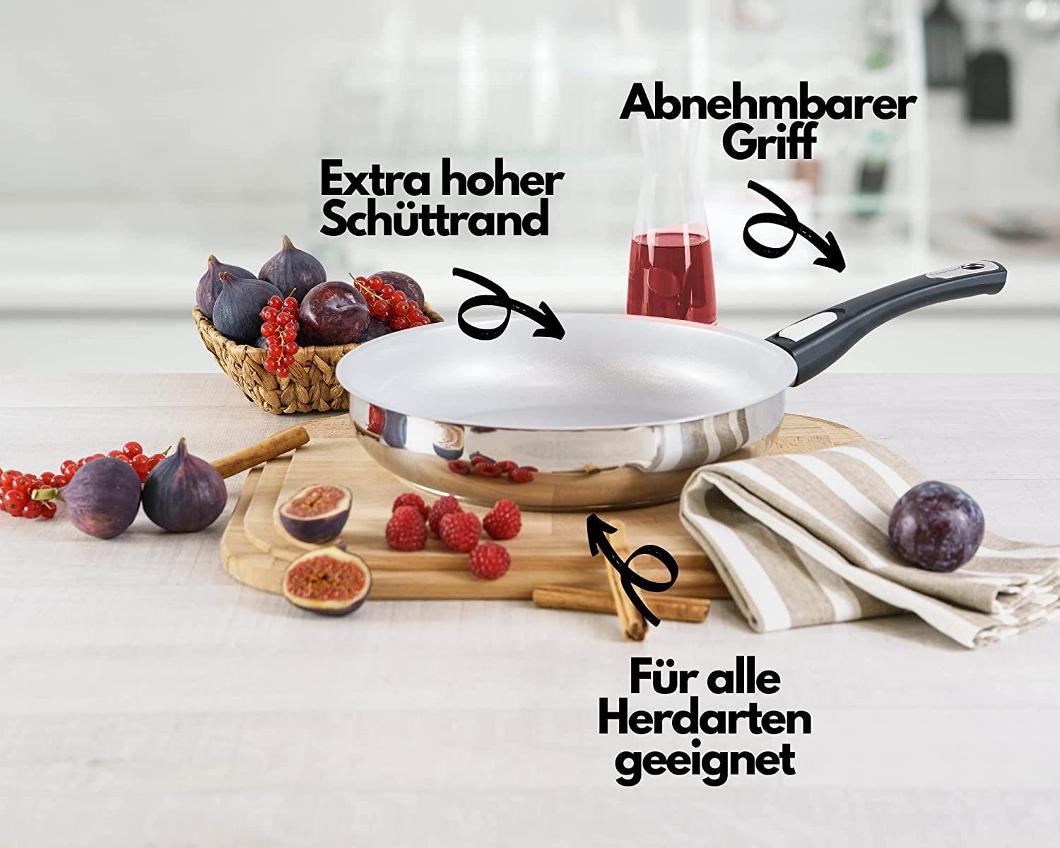 Genius Bratpfanne Cerafit Steel - Pfannen, Set 5-tlg., Aluminium (Set), abnehmbarer Griff