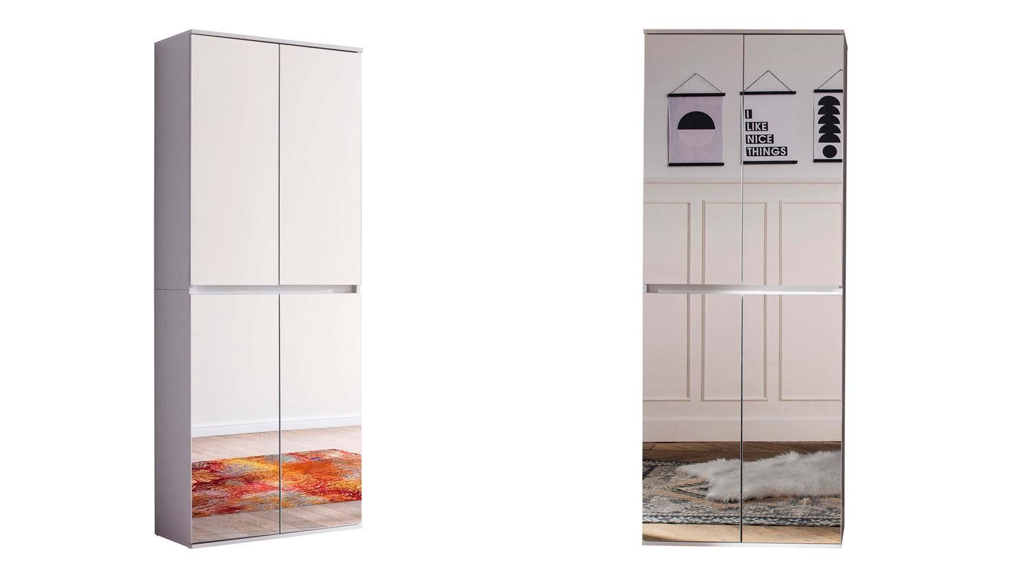 trendteam Garderobenschrank Garderobenschrank Mirror 4-trg weiß Spiegel Schuhschrank