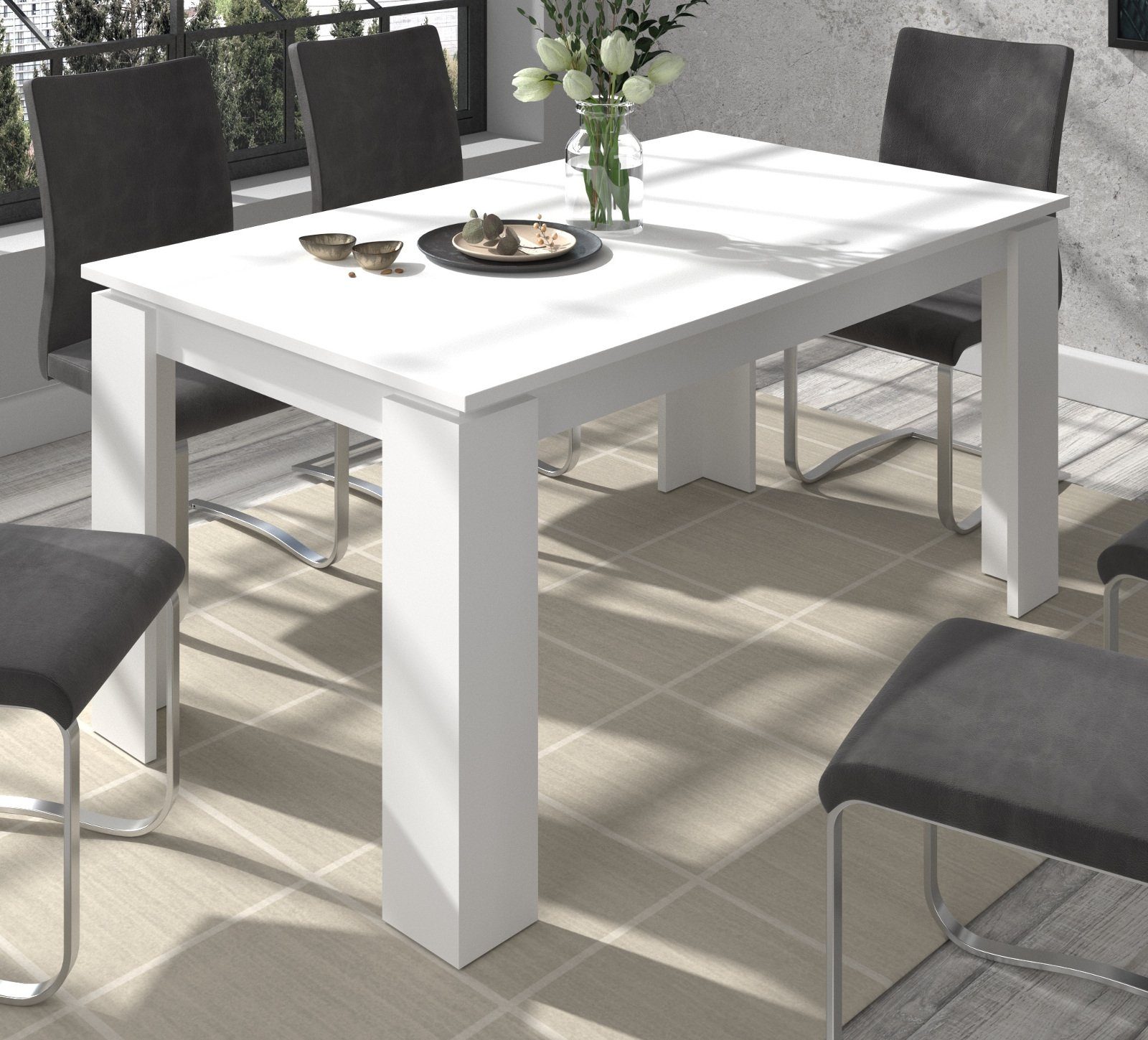 Inn.Furn Esstisch Selen (Küchentisch in weiß, ausziehbar, 160 - 200 cm), für bis zu 8 Personen