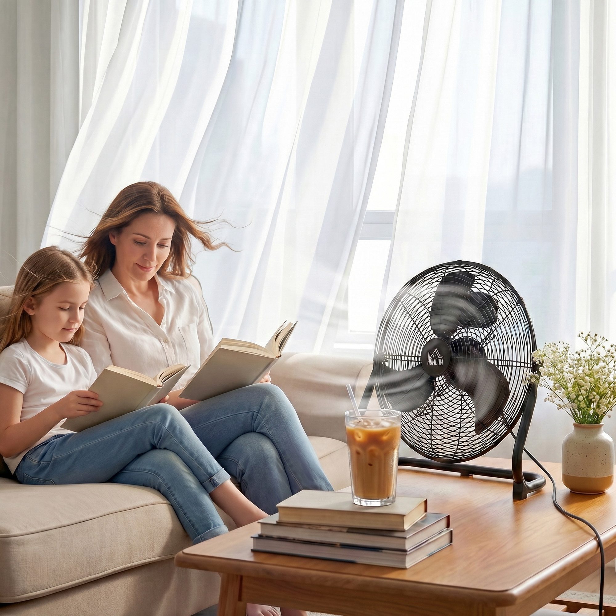 HOMCOM Bodenventilator Windmaschine Retro Stil Tischventilator, 3 Geschwindigkeitsstufen, tragbarer, aus Metall, schwarz
