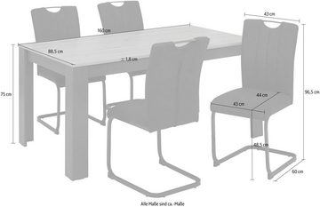 Home affaire Essgruppe Napoli, (Set, 5-tlg., 4 Freischwinger + 1 Esstisch), 5-teilige Tischgruppe mit modernem Freischwinger Stuhl und Esstisch