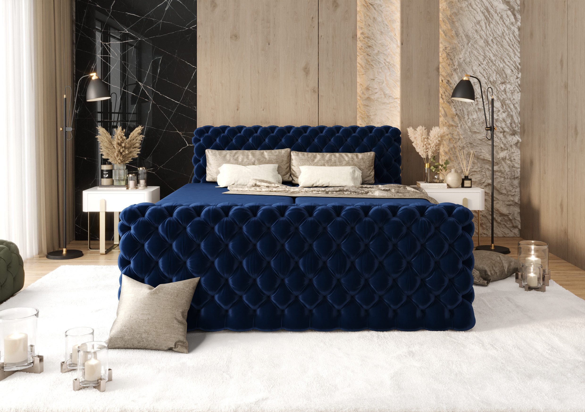 B&B Home Boxspringbett Boxbett Figo IV 180 cm 200 cm (inkl zwei Bettkästen, Multipocket-Matratze und Topper, Chesterfield) – Bild 3 von 5
