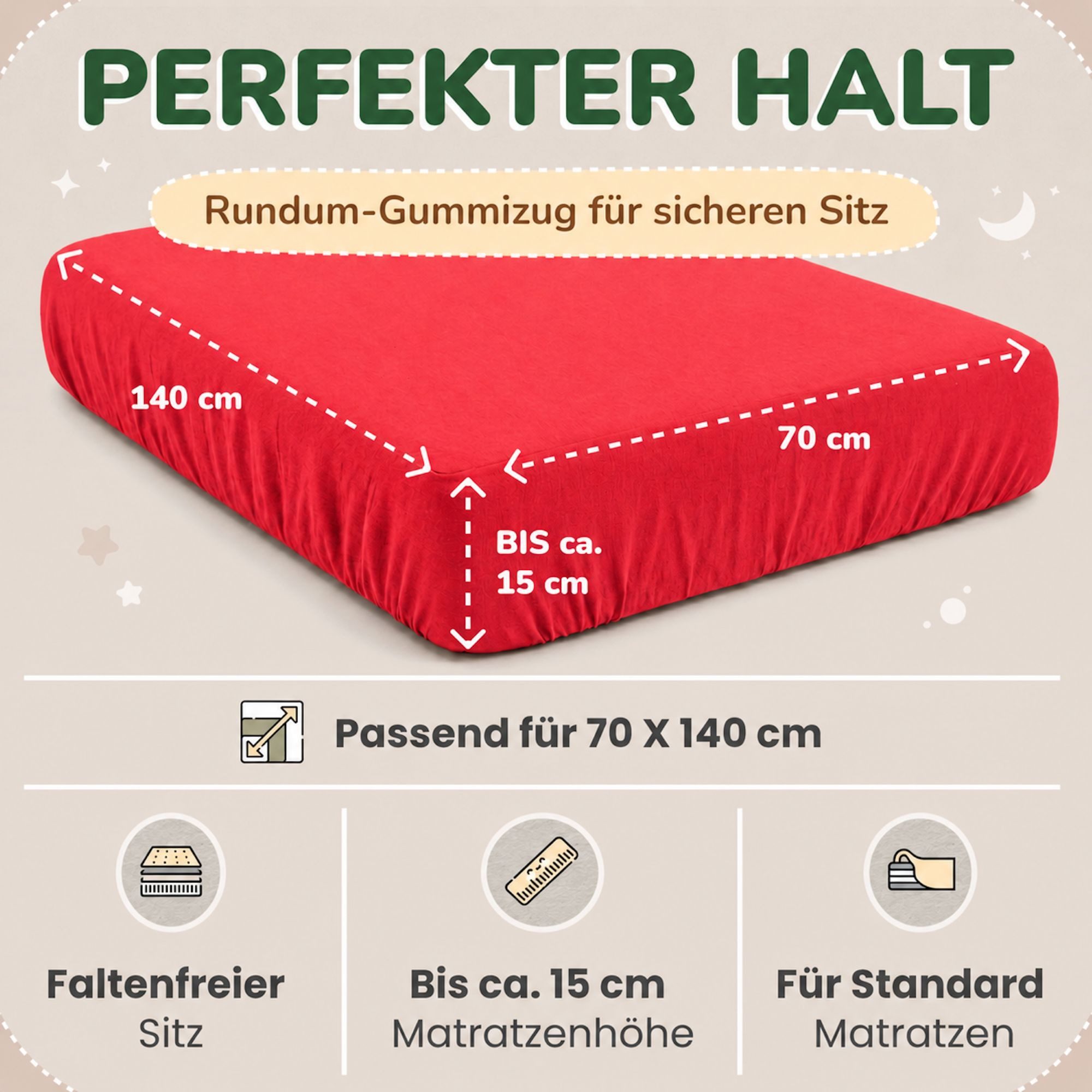 leevitex® Spannbettlaken in verschiedenen Größen und Farben, Jersey aus 100% Baumwolle, Jersey, Gummizug: rundum, (1 Stück), für Kinder- & Standardmatratzen, OE – Bild 3 von 5