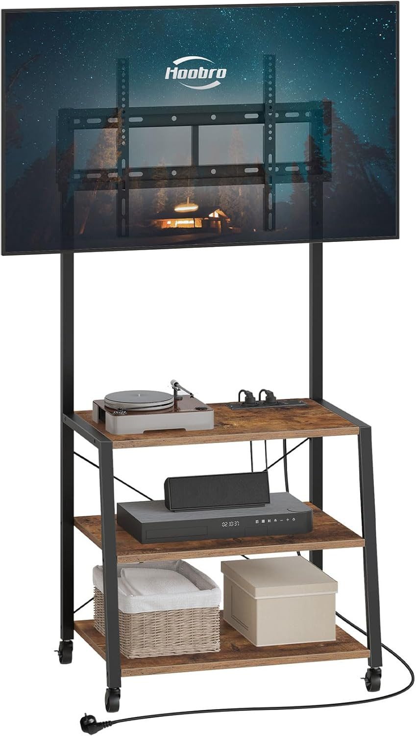 TV-Ständer Rollbarer TV-Schrank mit Regalen und Steckdosenleiste