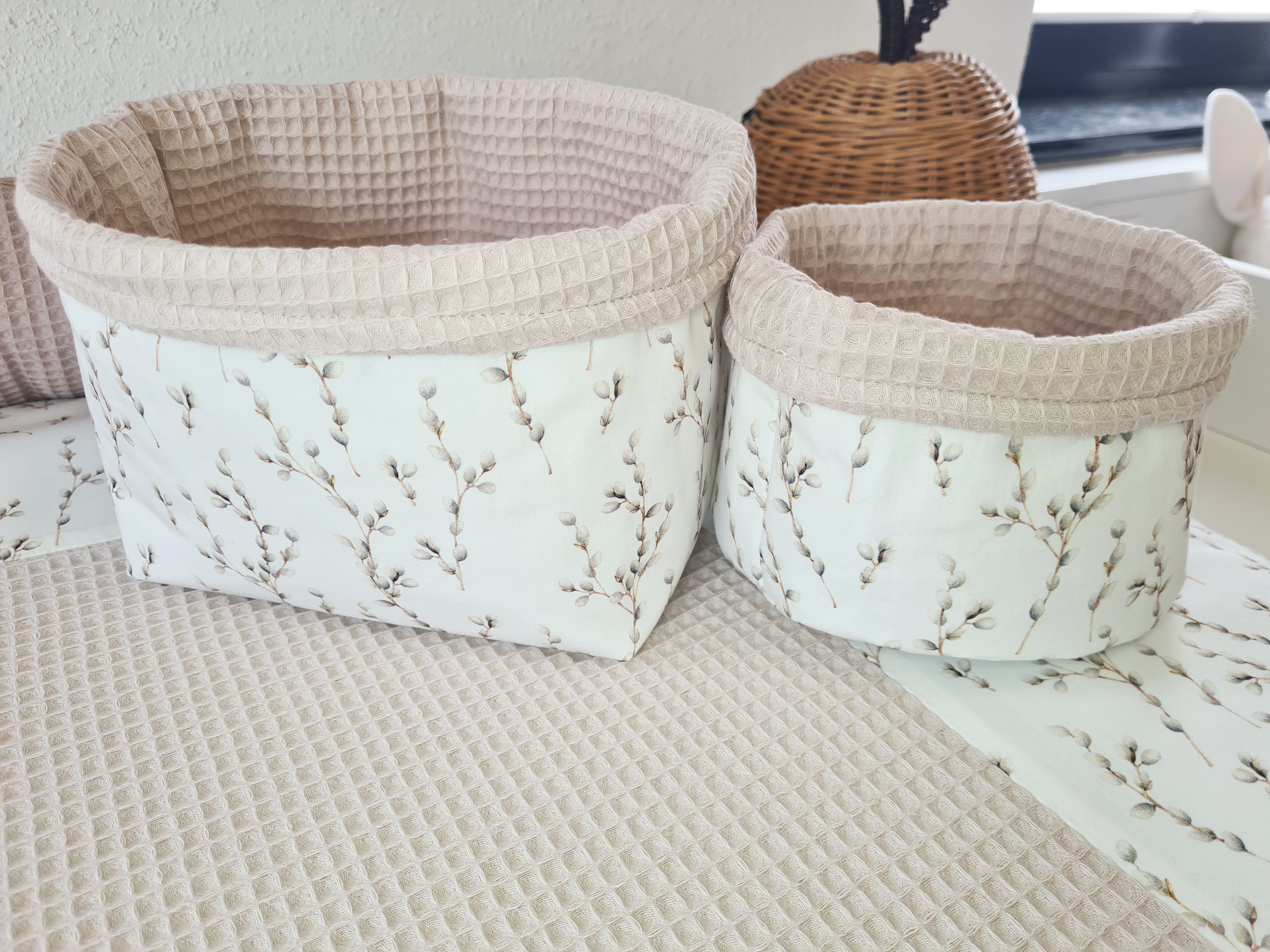 Sissis Traumland Aufbewahrungskorb Sissis Traumland 2er Set Utensilo Wickeltisch Baby, Palmkätzchen beige