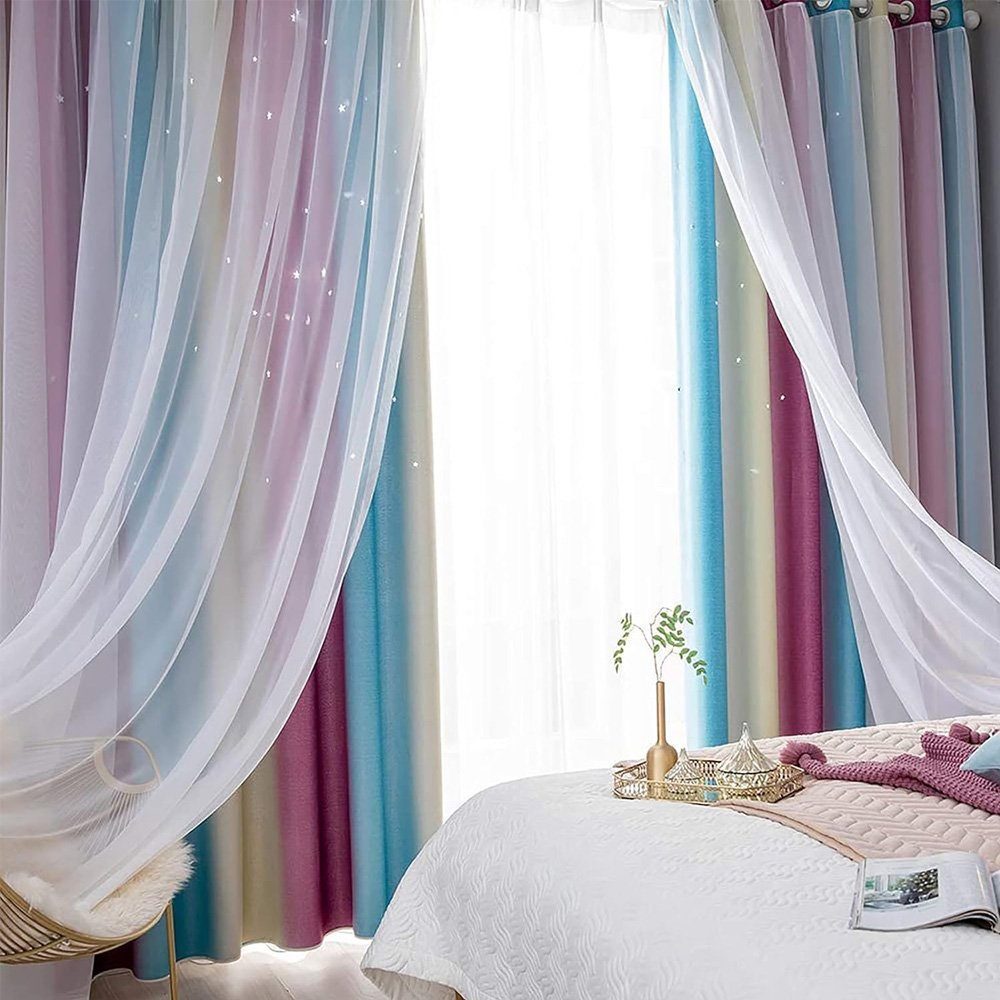 NUODWELL Verdunkelungsvorhang Glänzend Sterne Vorhänge, 2er Set Doppellagig günstig online kaufen