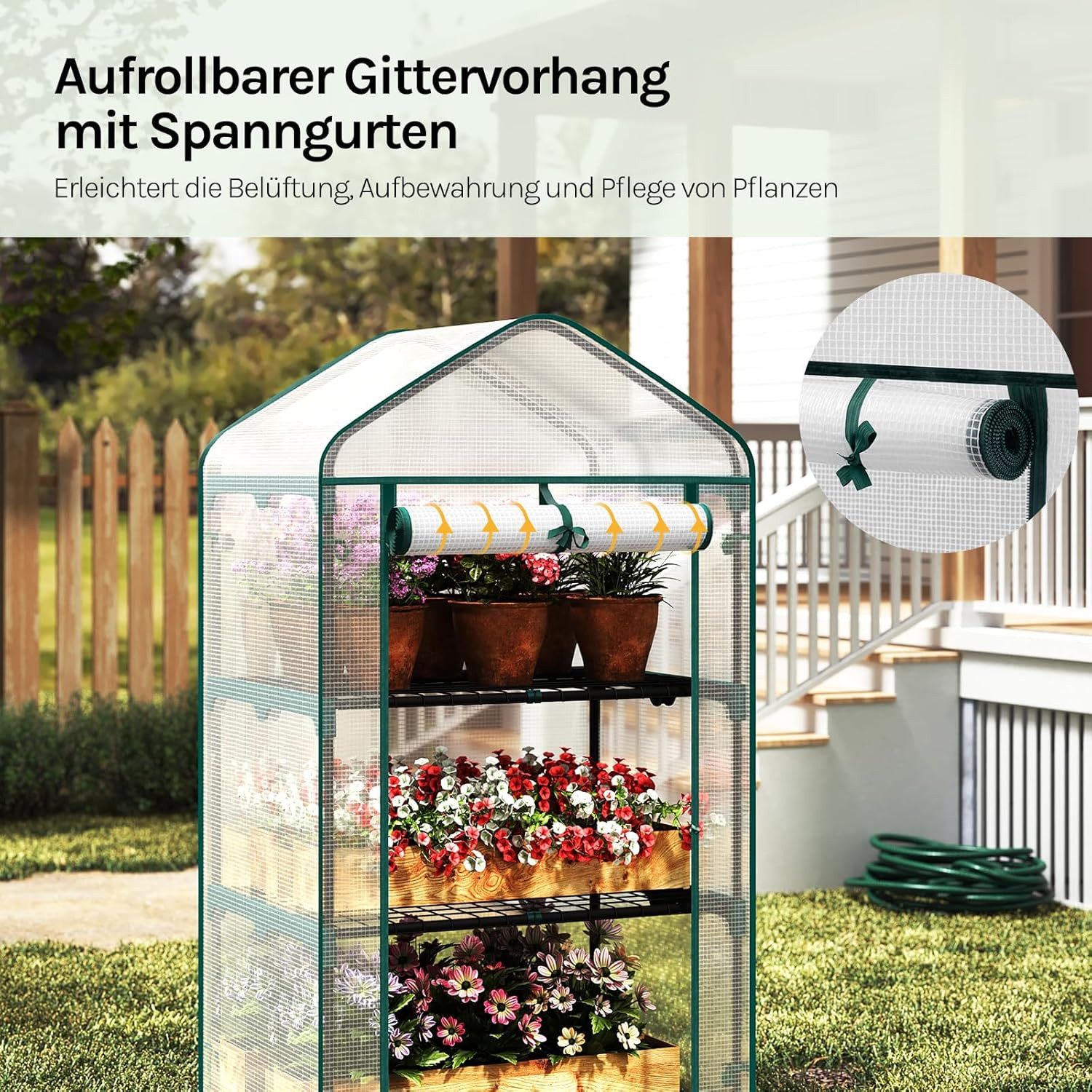 Woltu Foliengewächshaus, BxTxH: 69 x 49 x 125,00 cm, mit 4 Ablagen Rolltür