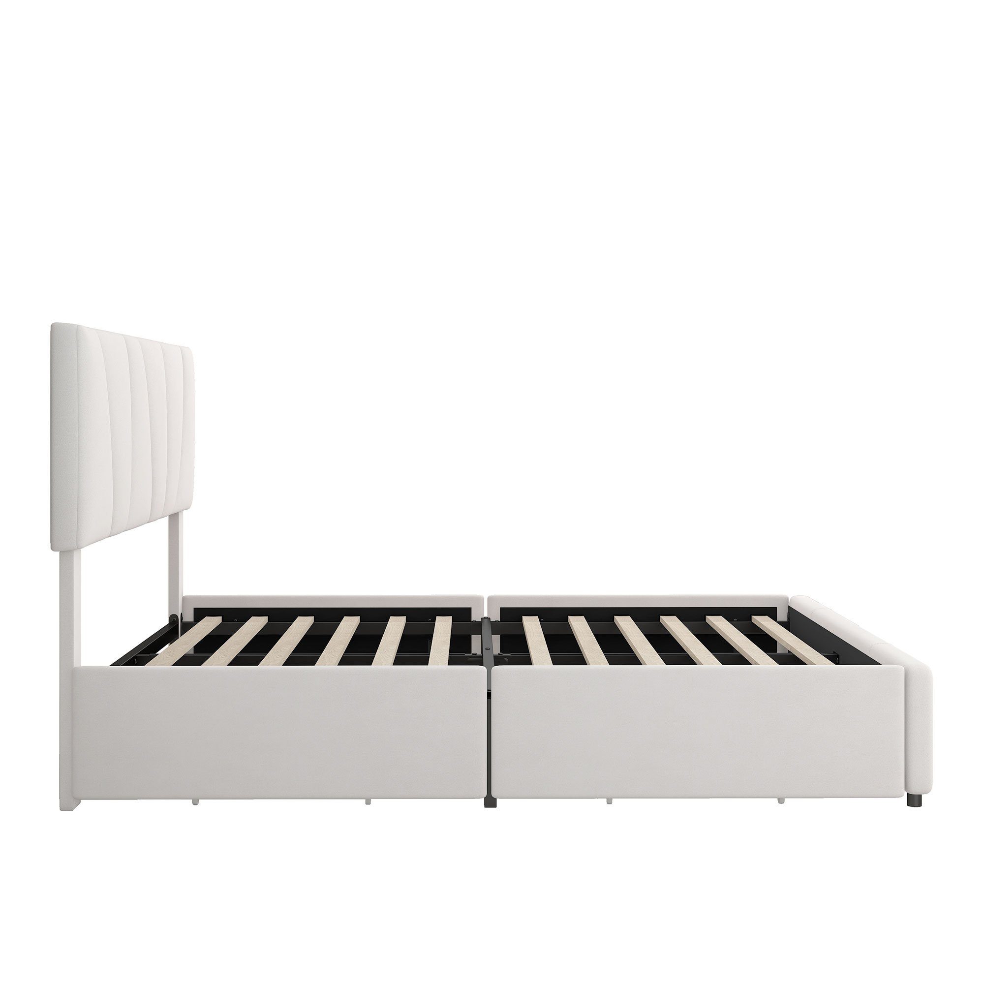 Seiten,Verstellbares Matratze (mit Doppelbett Kopfteil, Schubladen Bett vier Gästebett REDOM Betten Gepolsterte zwei Ohne 160*200), auf natur