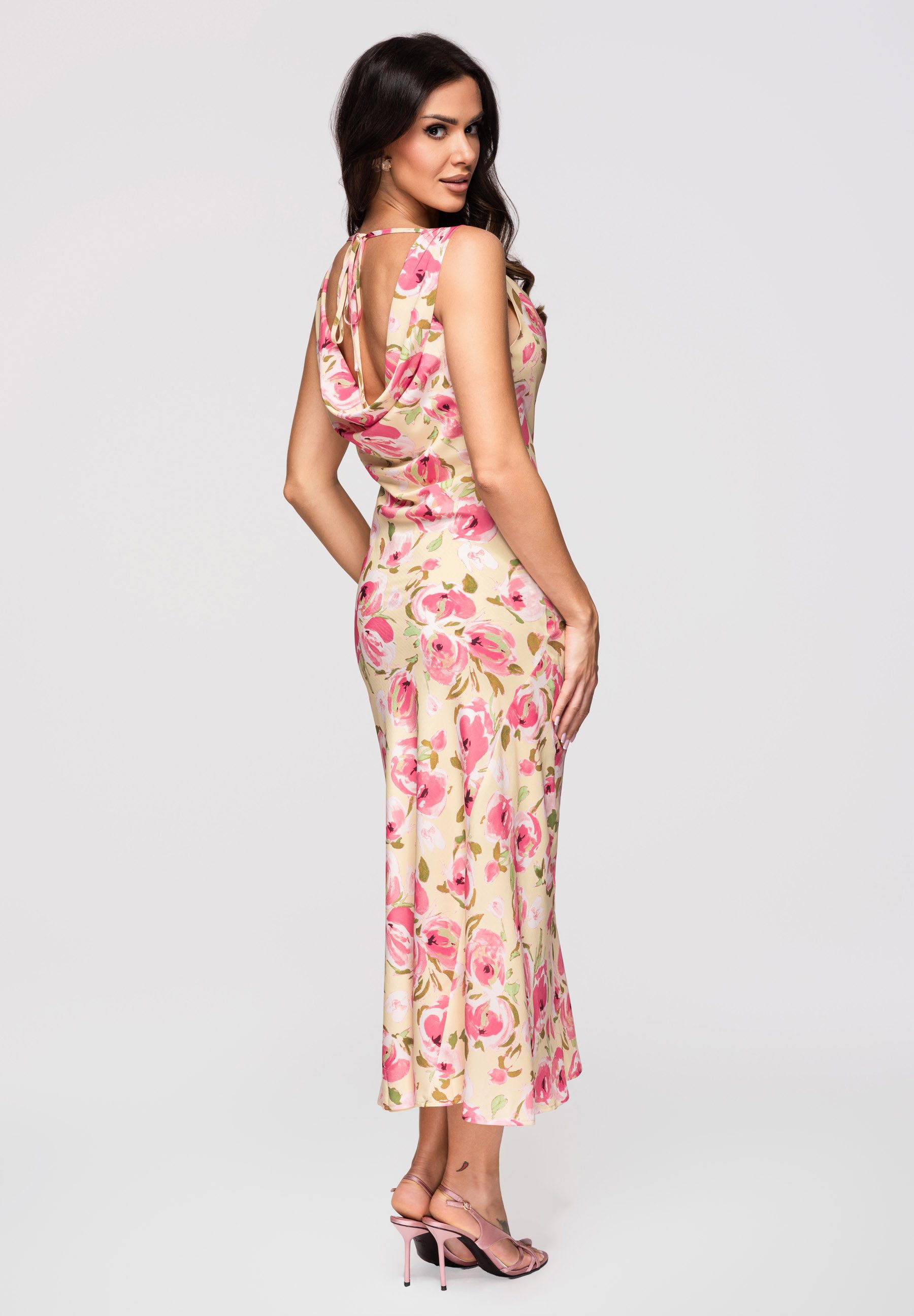 OMBRE Abendkleid Damen Midi Kleid mit Cowl Neck Gelb S (kein Set, 1-tlg)