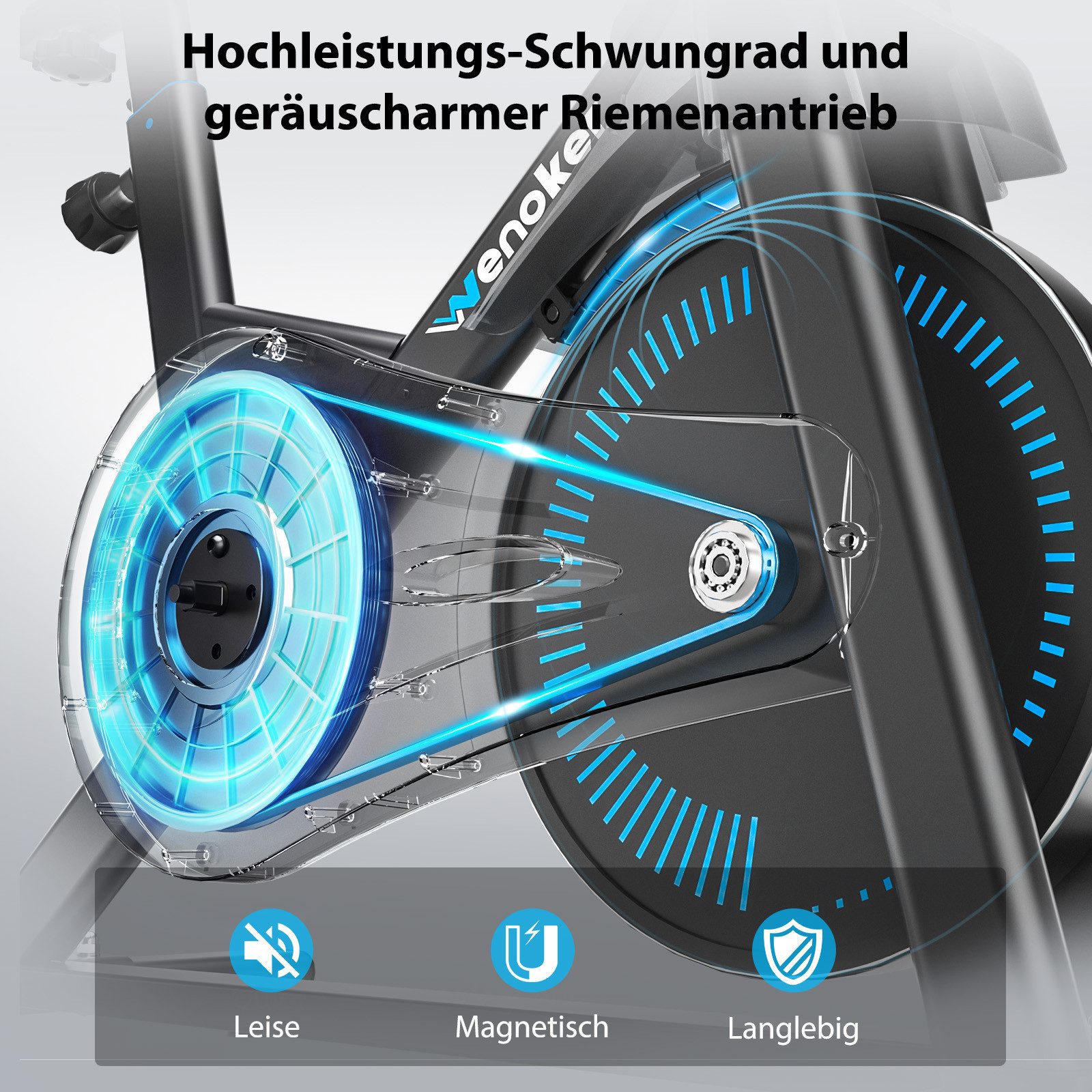 Wenoker Heimtrainer Fahrrad mit Verstellbarem Magnetwiderstand, Leises Fitnessbike (1-tlg), Hometrainer Fahrrad mit APP, LCD-Monitor, Tablet-Halter – Bild 5 von 5