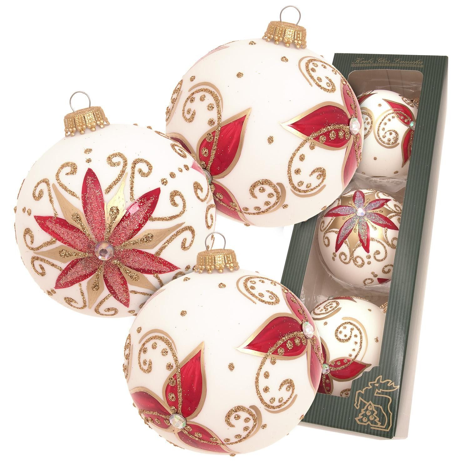 Krebs Glas Lauscha Weihnachtsbaumkugel 3er Set - Weihnachtsstern in Edel We günstig online kaufen