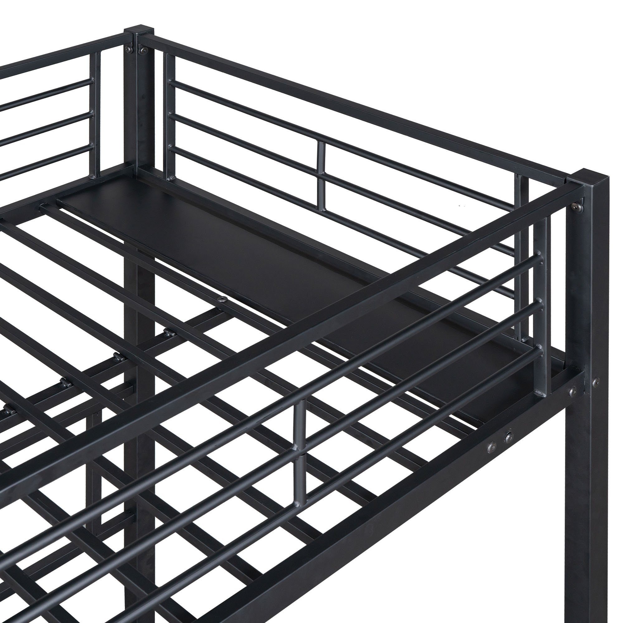 Metallbett 90x200cm*3 schwarz Dreierbett Leiter Flieks mit Etagenbett, Kinderbett