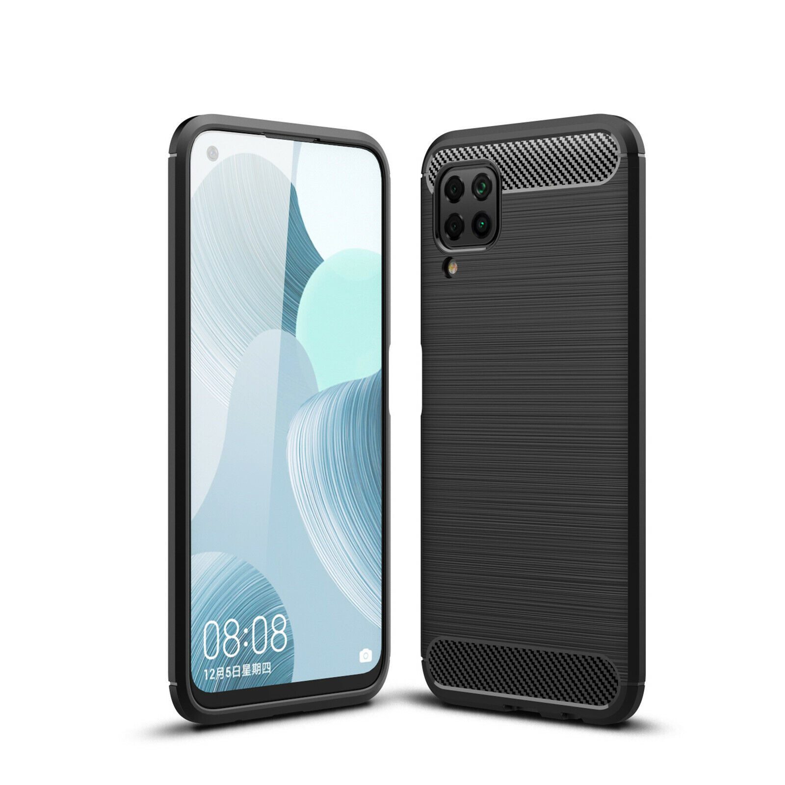 betterfon Handyhülle Carbon Hülle für Huawei P40 Lite Backcover TPU Silikon Bumper Schwarz, Carbon-Look – stoßfestes Case mit Air-Cushion & Metall-Optik
