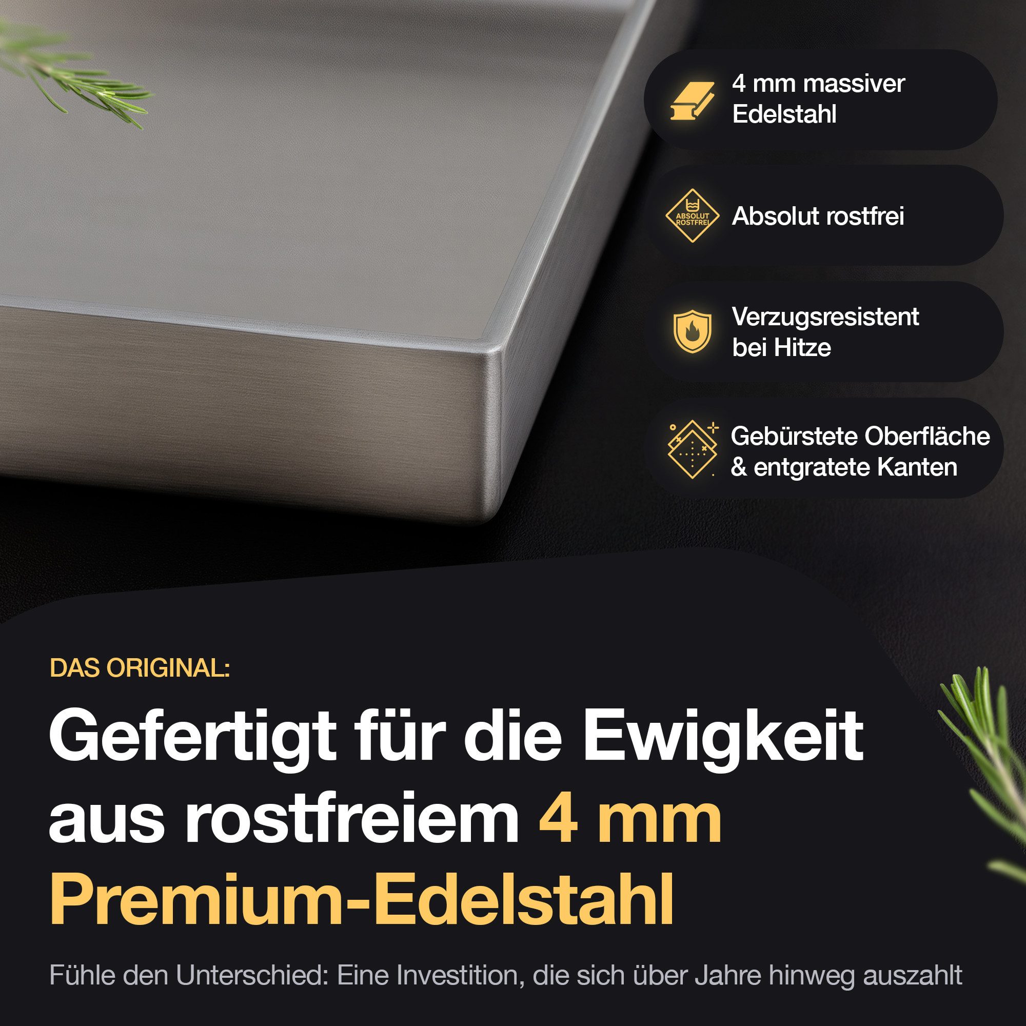 NTG Nutzfahrzeug Technik GmbH Grillplattenaufsatz Plancha Grillplatte Edelstahl 40×30cm Spachtel I Rostfrei+formstabil, Edelstahl – Bild 5 von 5