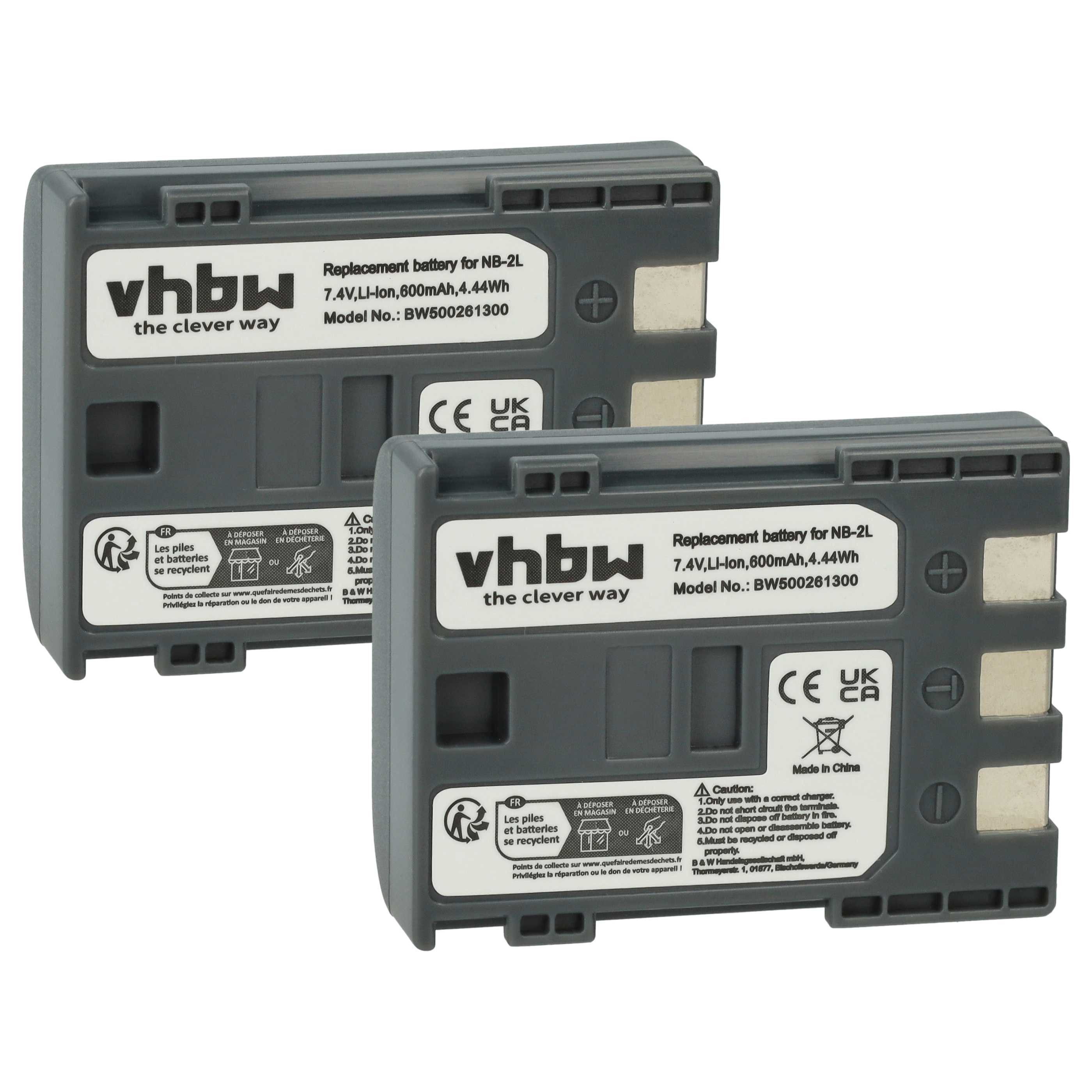 vhbw Akku passend für Canon EOS 350D, 400D Digitalkamera / Kamera / Kamera-Akku Akku Li-Ion 600 mAh (7,2 V, 2 St), Leistungsfähige Austausch-Akkus für Ihre Videokamera, Wiederaufladbar