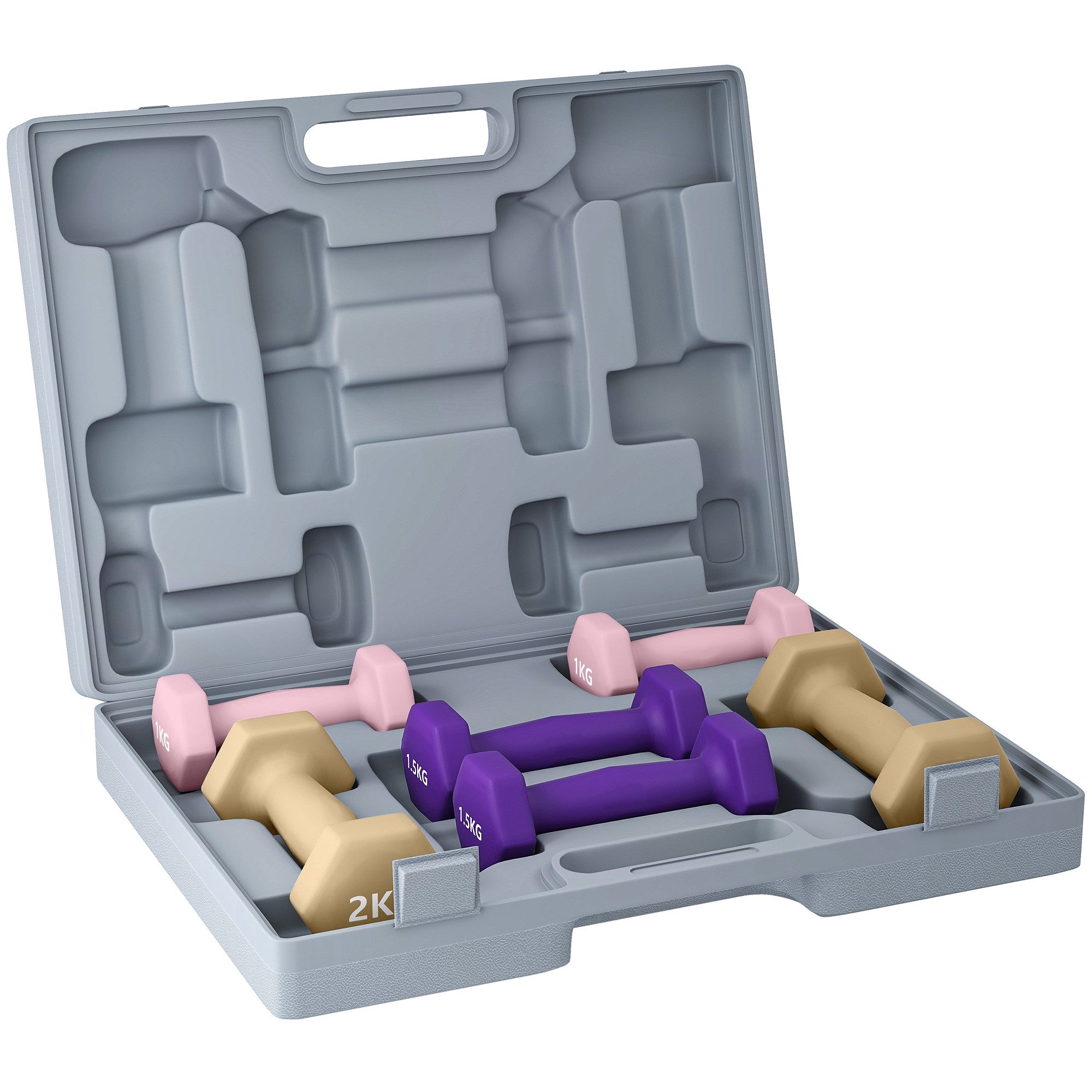 SPORTNOW Hantel-Set mit Tragtasche, 1kg, 1,5kg, 2kg Kurzhanteln, (6er Set Hanteln, Kurzhantelset aus Stahl), für Männer und Frauen, für Zuhause, Fitnessstudio, Krafttraining