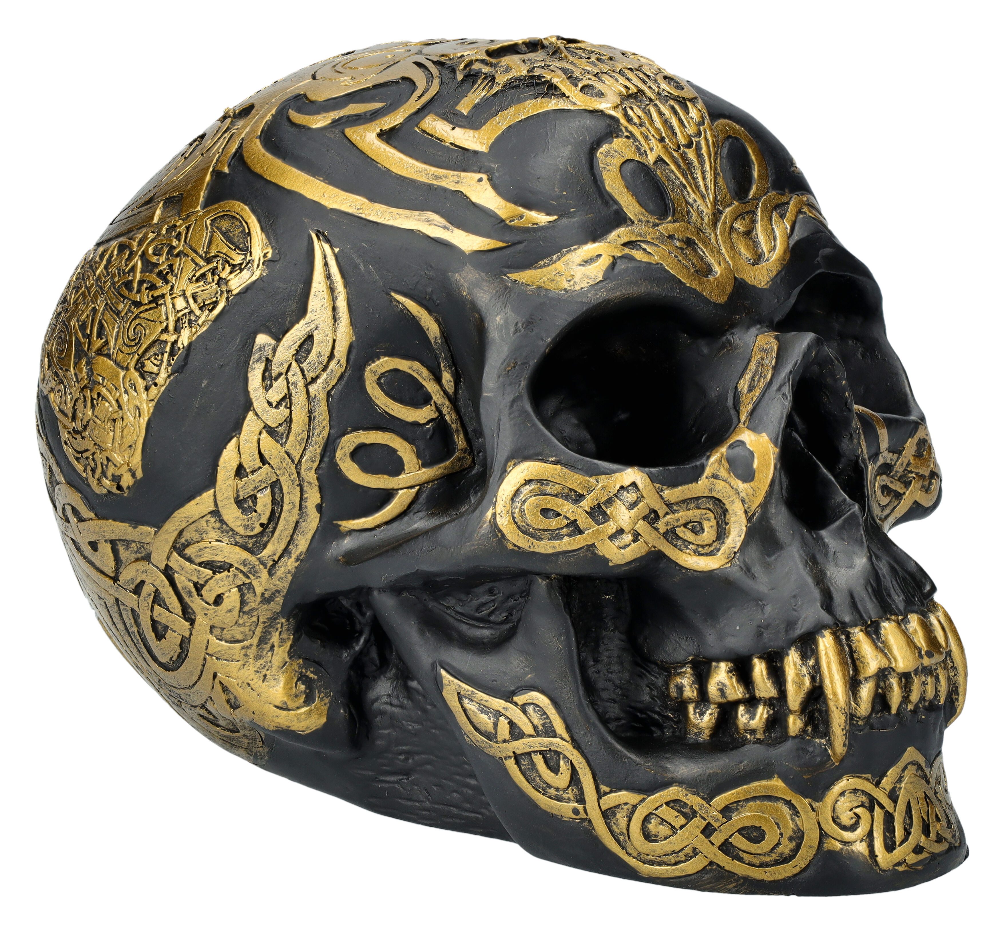 Fantasy-Figur Totenkopf schwarz - Keltische Verzierungen - Gothic Deko Totenschädel