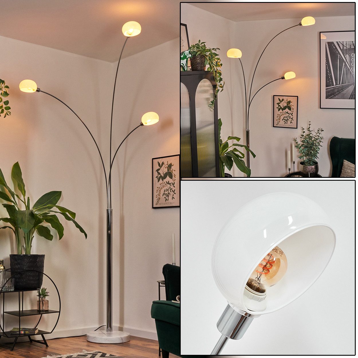 hofstein Stehlampe Stehlampe aus Metall in Weiß/Chromfarben im Retro/Vintag günstig online kaufen