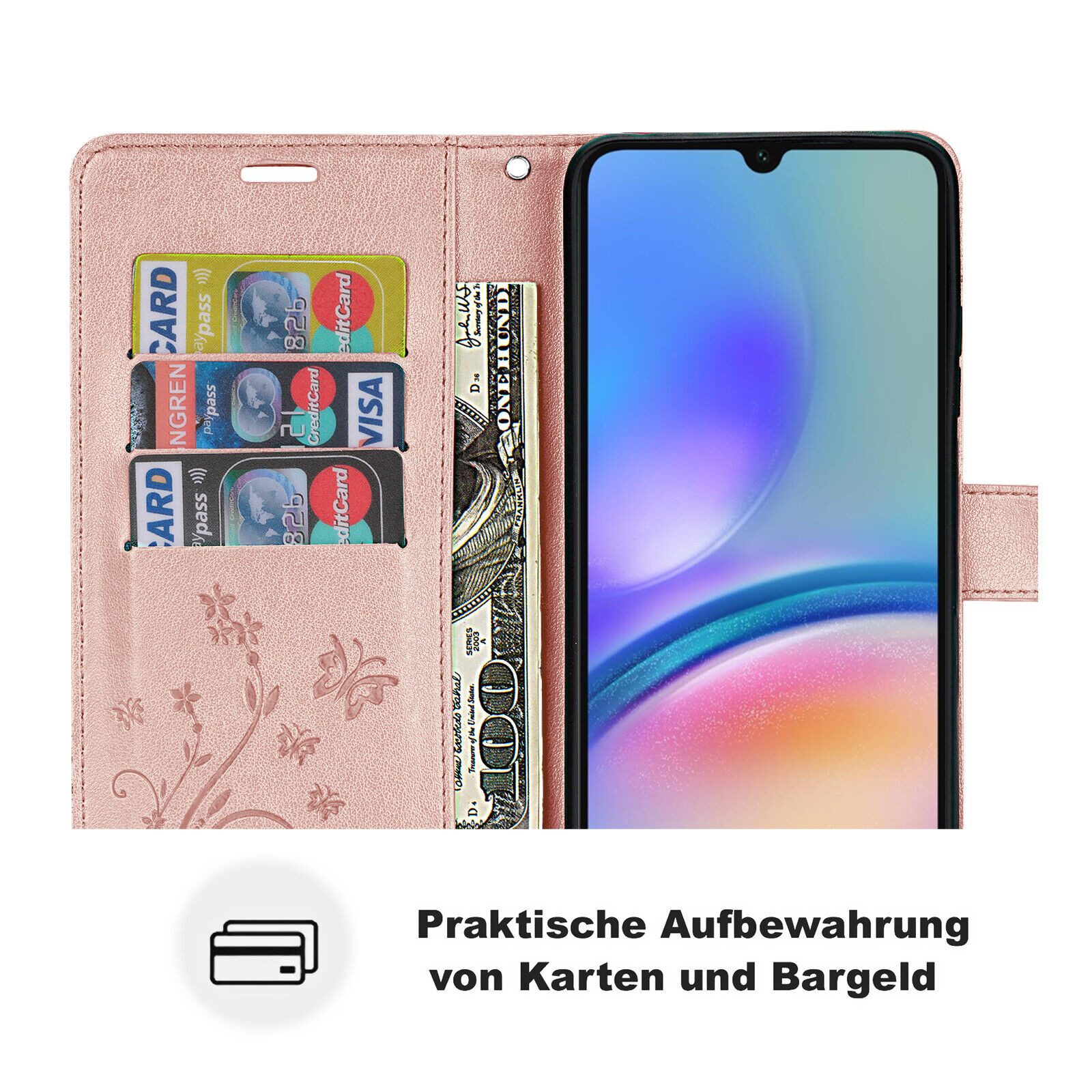betterfon Handyhülle Handytasche für Samsung Galaxy A05s Klapphülle, Bookstyle-Hülle: Magnetverschluss 3 Kartenfächer & Standfunktion – Bild 5 von 5