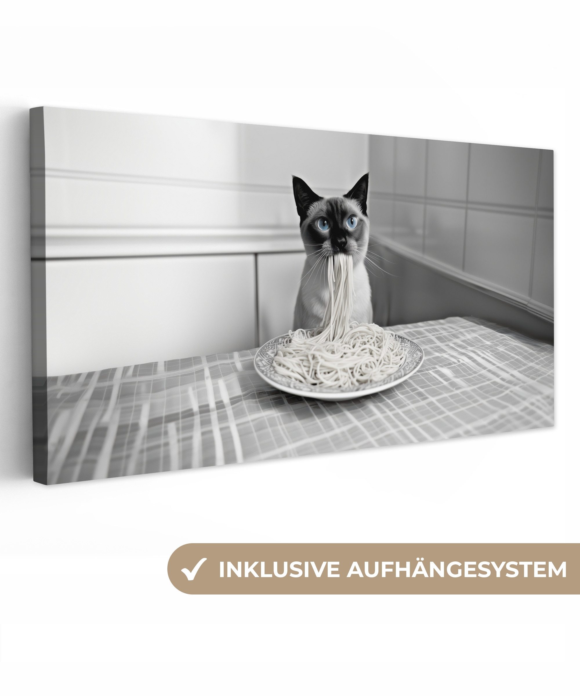 OneMillionCanvasses® Leinwandbild Panorama Katze - Siamese - Schwarz und weiß - Niedlich - Tiere, Fotodruck (1 St), Leinwand Bilder für Wohnzimmer Schlafzimmer 60x30 cm