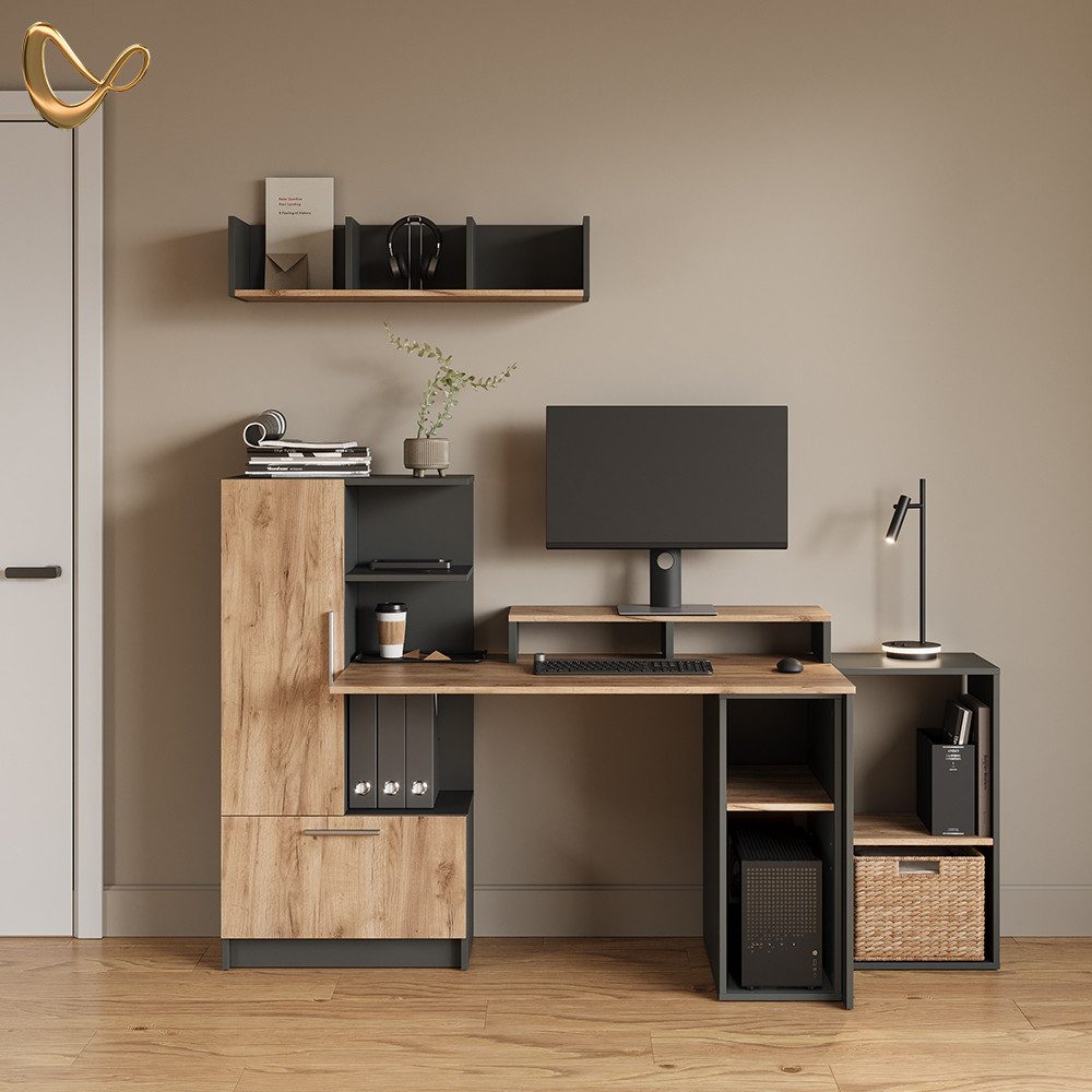 Livinity® Bücherregal Lorena, Anthrazit/Goldkraft Eiche, 90 x 20 cm günstig online kaufen