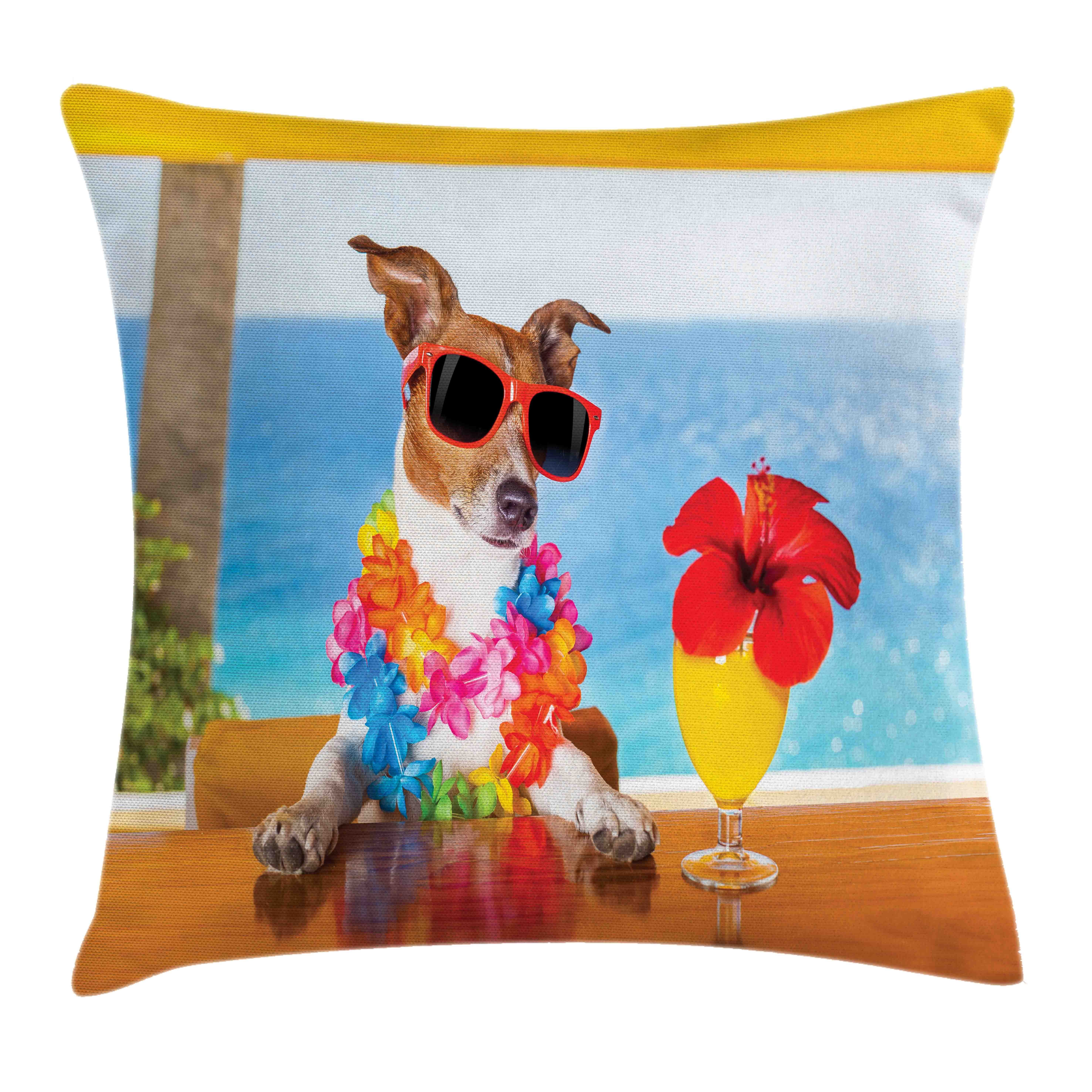Stück), Reißverschluss Farbfesten mit Strand sitzen Abakuhaus Dog Druck, mit Kissenhülle Beidseitiger Cool Waschbar Klaren (1 Farben Lustig am Kissenbezüge Bar