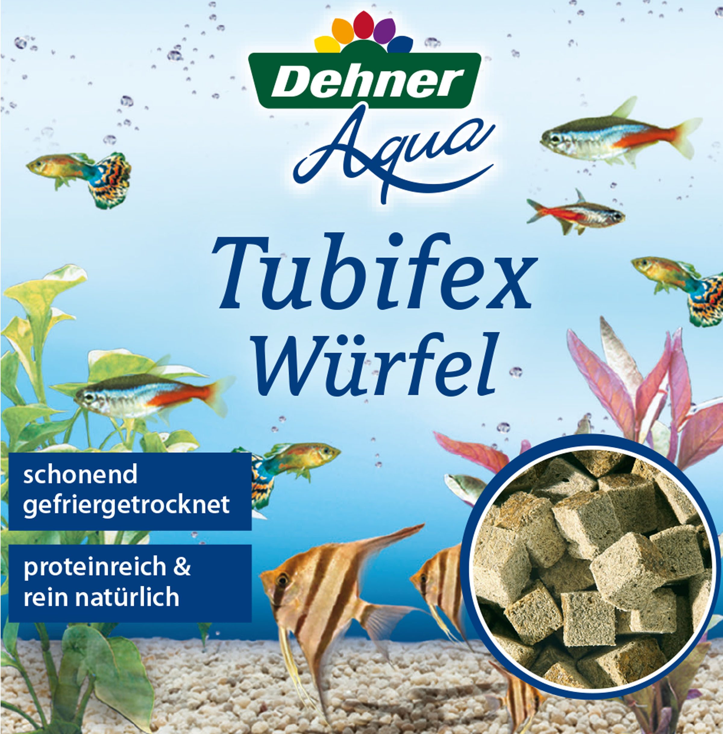 Dehner Tubifex Würfel, Zierfischfutter mit Bachröhrenwürmern, 20 g, Snack für: Zierfische, hoher Proteingehalt fördert die Farbenpracht der Fische