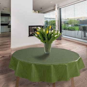 laro Tischdecke Wachstuch-Tischdecken Grün Leinenoptik Rund 140cm