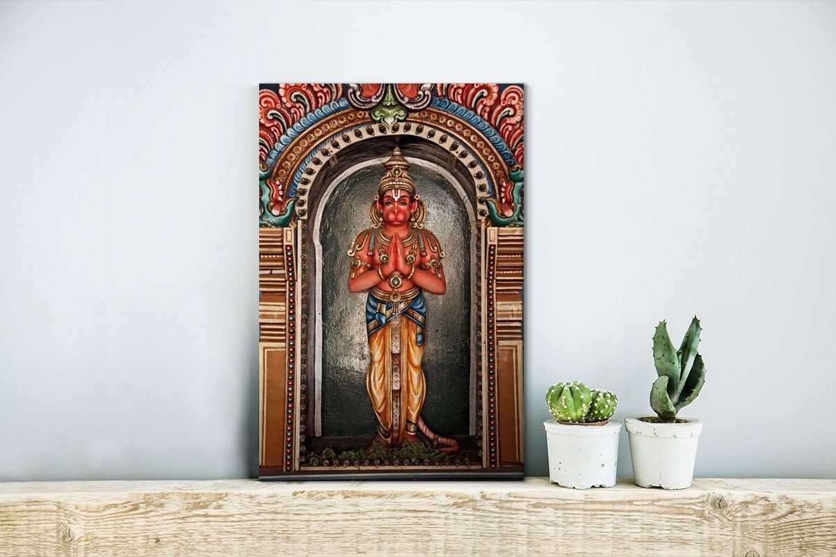 fertig Hanuman-Statue Gemälde, OneMillionCanvasses® cm (1 Sri Leinwandbild inkl. 20x30 Leinwandbild bespannt im Ranganathaswamy-Tempel, Die St), Zackenaufhänger,