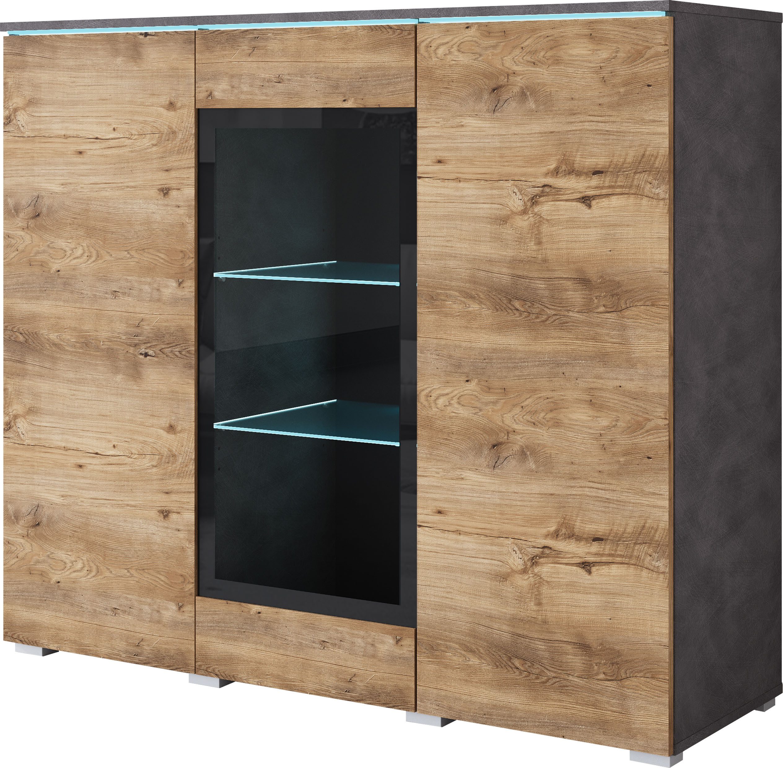 Home affaire Highboard Vera, Highboard mit 4 Türen, 9 Fächern, verglasten Türen