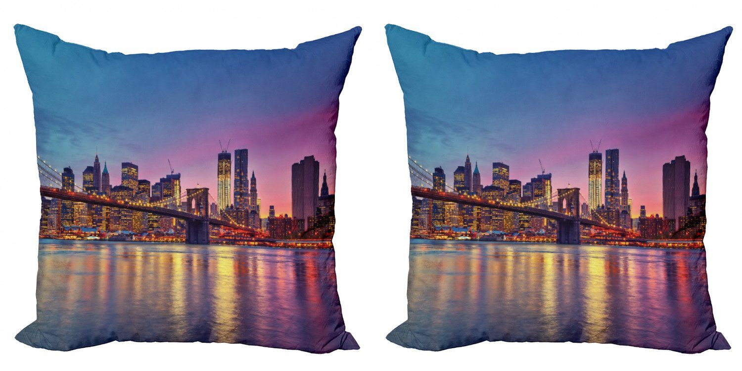 Kissenbezüge Modern Accent Doppelseitiger Digitaldruck, Abakuhaus (2 Stück), NYC Vivid Manhattan Skyline Abenddämmerung