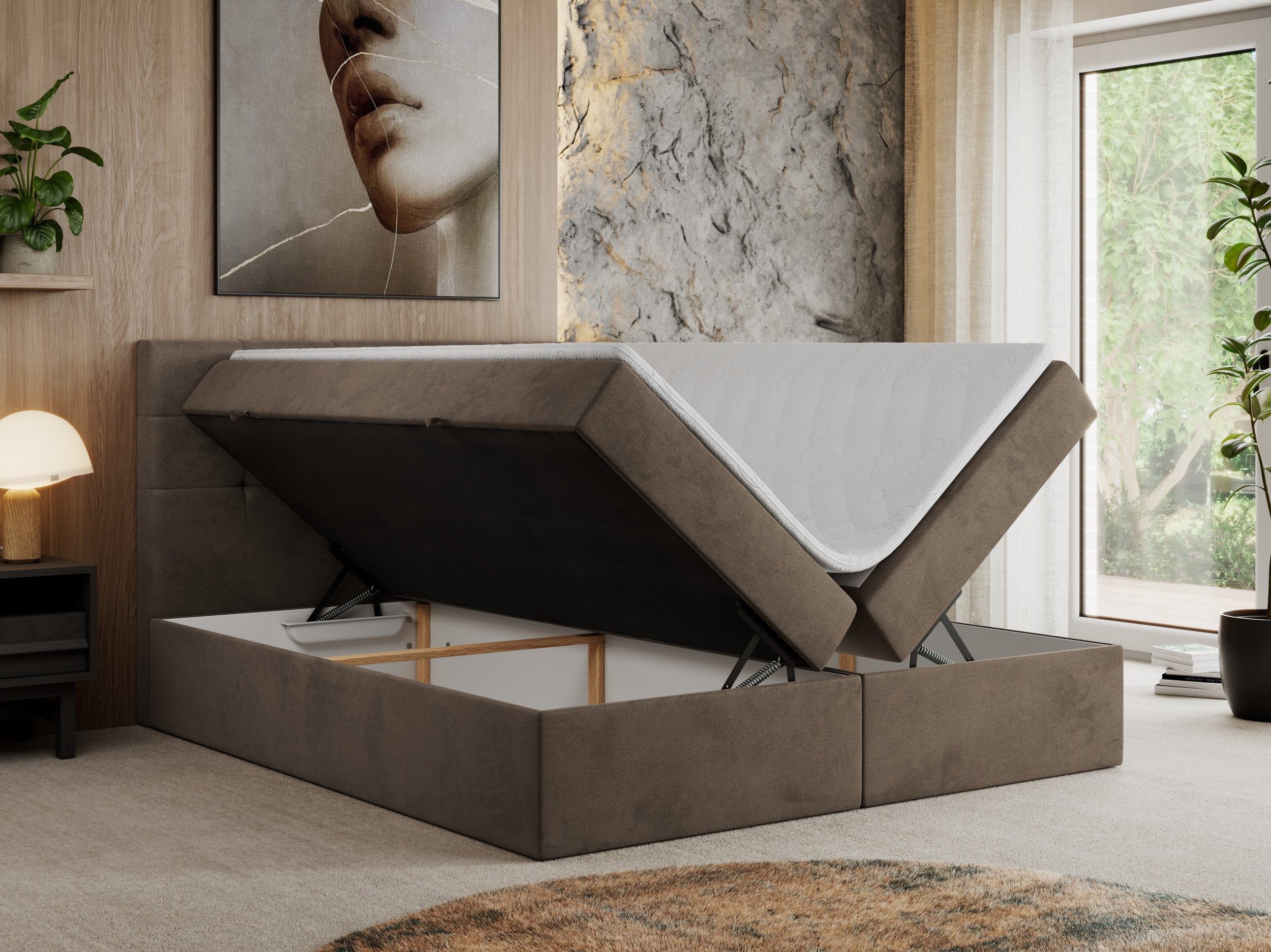 MKS MÖBEL Boxspringbett CENTOS (Set, Packung, Gepolsterte Kopfstütze, T30-Schaum, Topper T25/Visco, Modern), Doppelbett, Multipocket-Matratzen, zwei Bettkästen