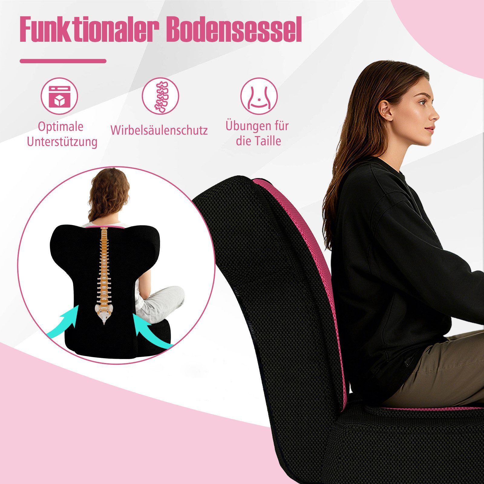 COSTWAY Relaxsessel, Bodensessel mit verstellbarer Rückenlehne, Lounge gepolstert