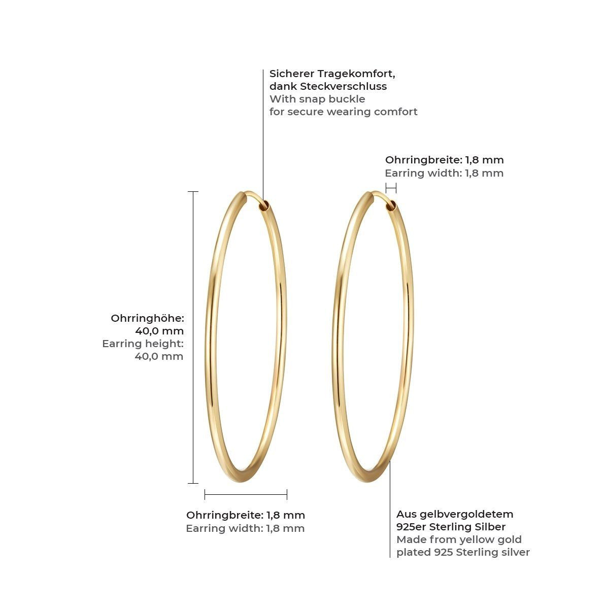 Rafaela Donata Paar Creolen gelbgold, aus Sterling Silber günstig online kaufen