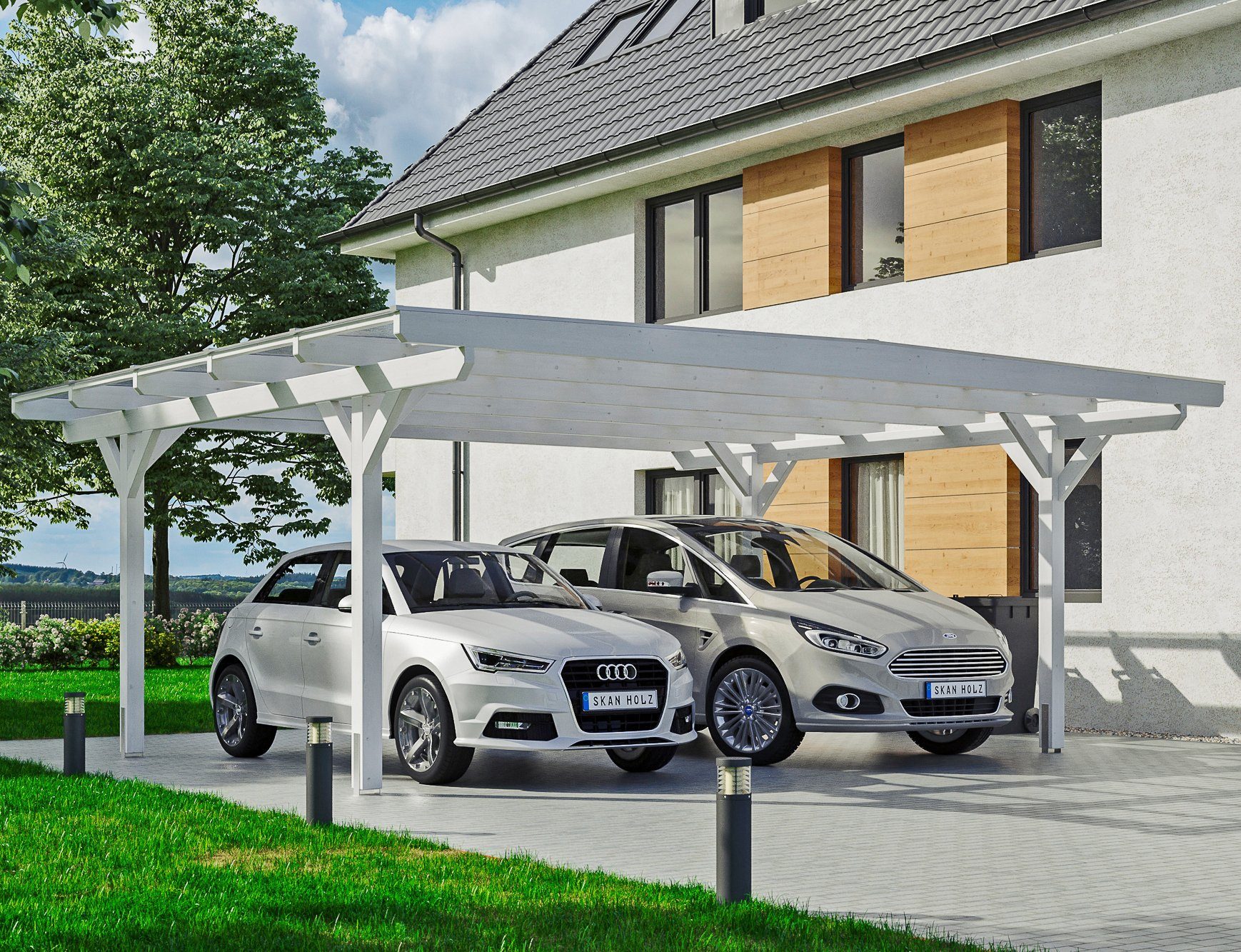 Skanholz Doppelcarport Odenwald, BxT: 640x541 cm, 220 cm Einfahrtshöhe