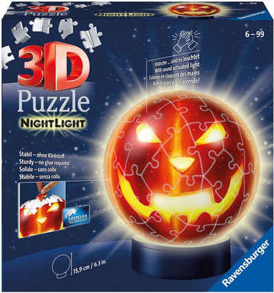 Ravensburger Puzzleball »Nachtlicht Kürbiskopf«, 72 Puzzleteile, mit Leuchtsockel inkl. LEDs; FSC® - schützt Wald - weltweit