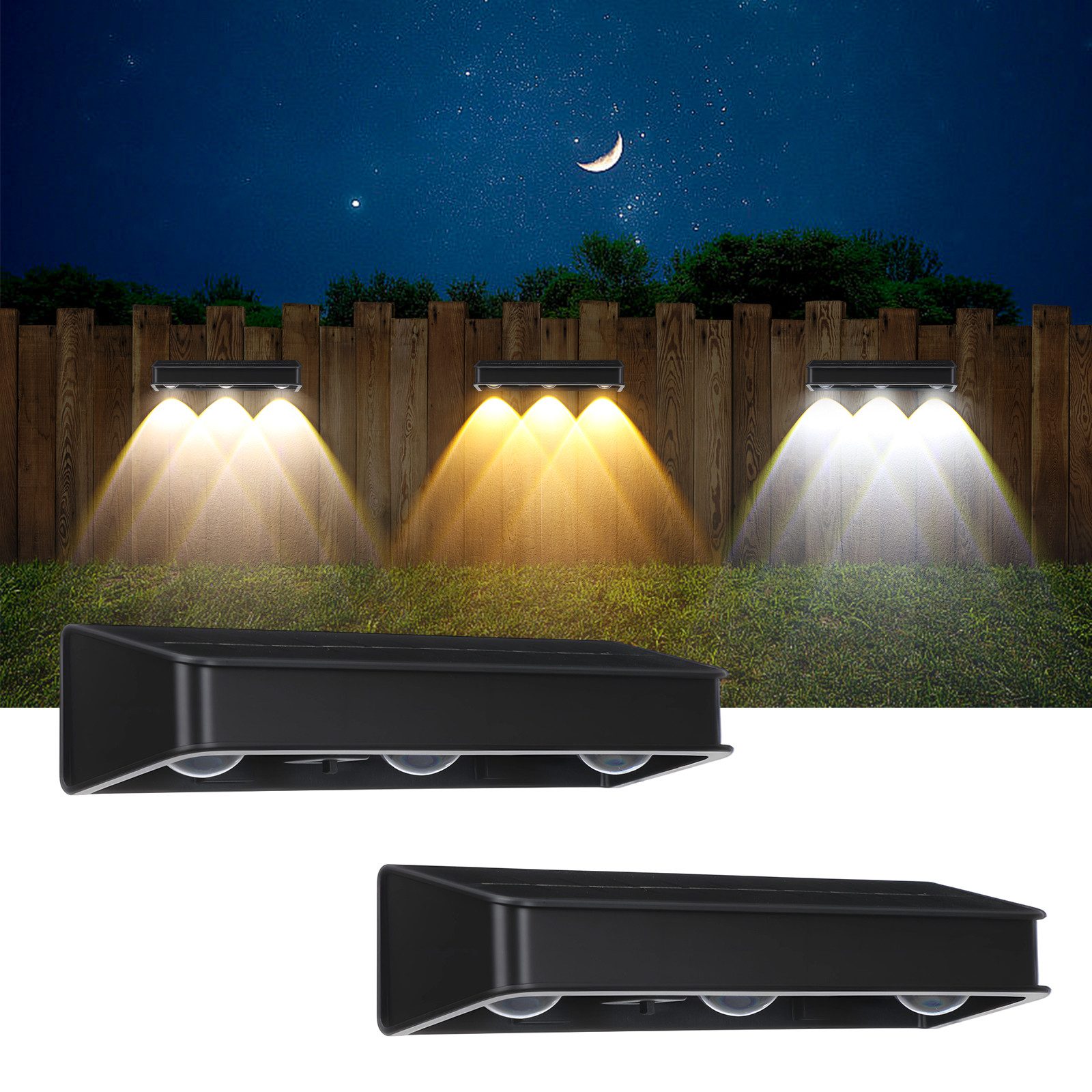 oyajia LED Solarleuchte 4 Stück LED Solarlampe für Außen, 3 LEDs Solarleuchte Außen Wandlampe, LED fest integriert, Warmweiß, Kaltweiß, RGB, RGB LED Solarleucht – Bild 2 von 5