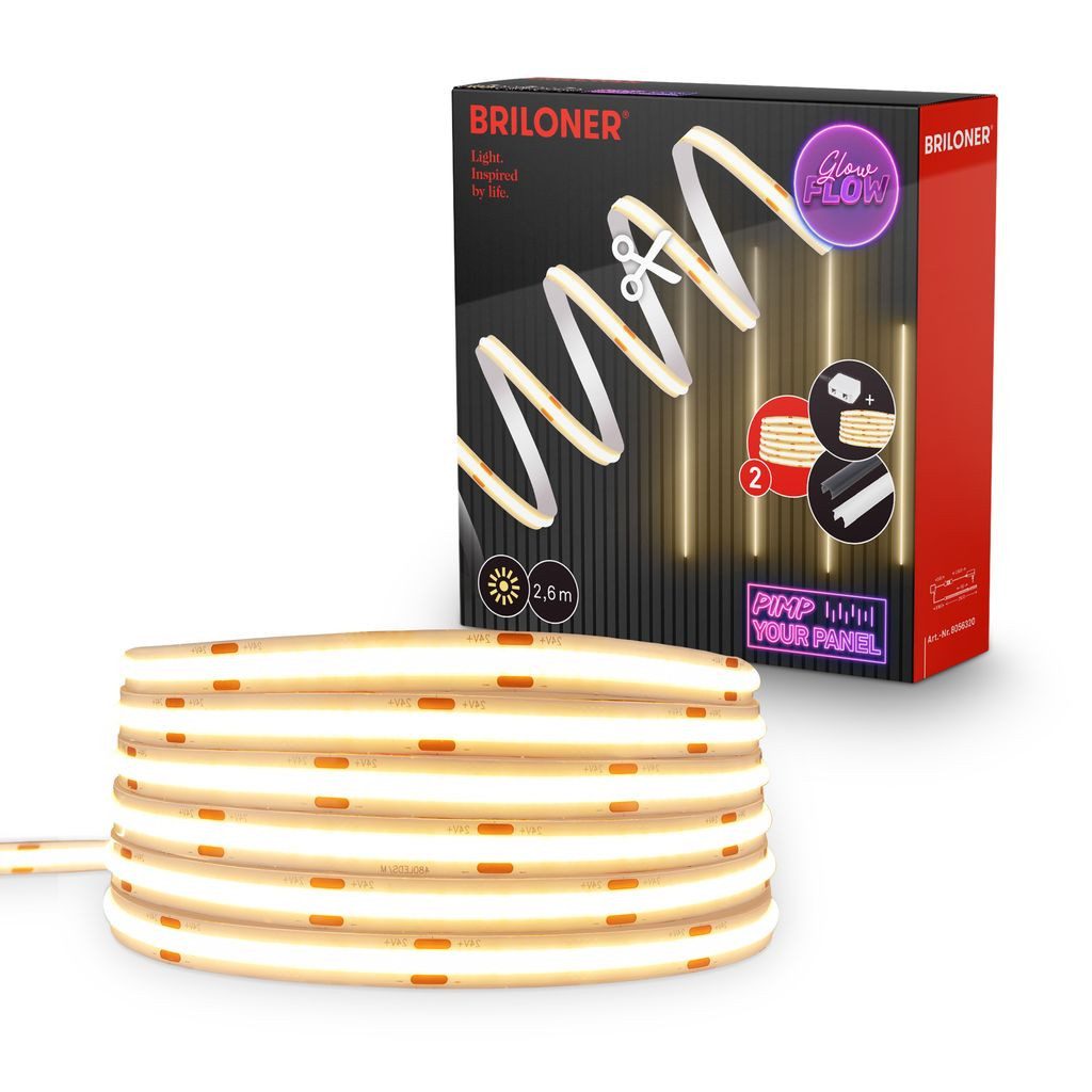 Briloner Leuchten LED-Stripe-Profil COB LED Strip Pimp your Panel Erweiterungsset Kürzbar Selbstklebend, 1-flammig, 2,6 m, Wohnzimmer, Schlafzimmer, Flur