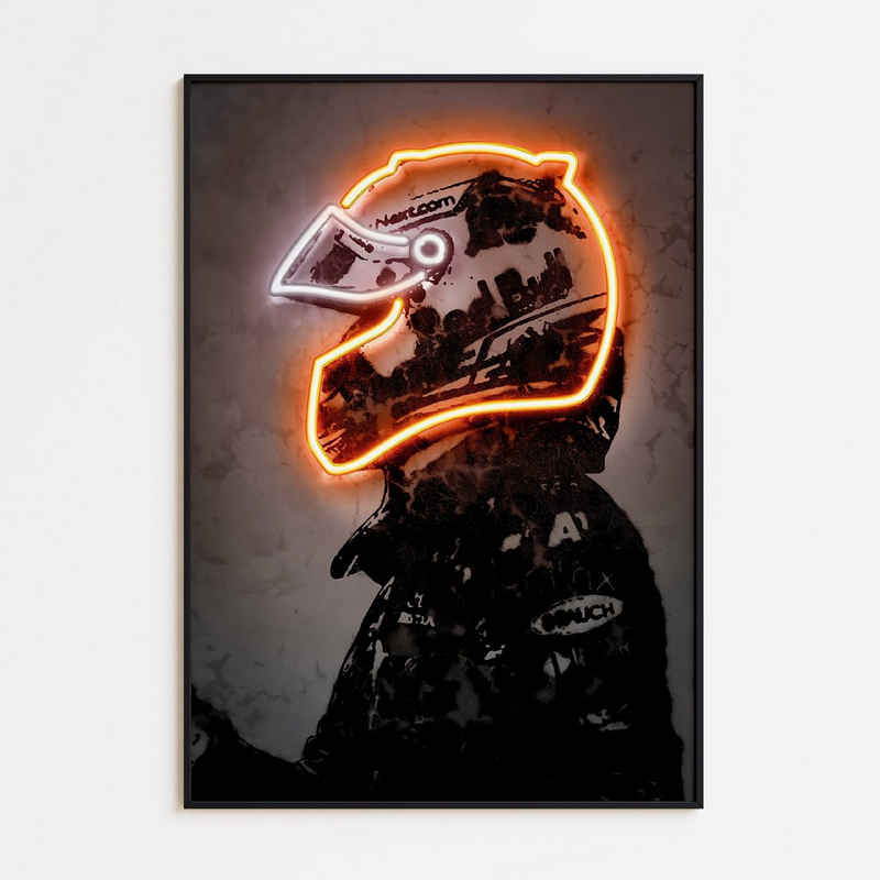 JUSTGOODMOOD Poster Premium ® Formel 1 Rennfahrer Orange Neon Helm Poster · ohne Rahmen