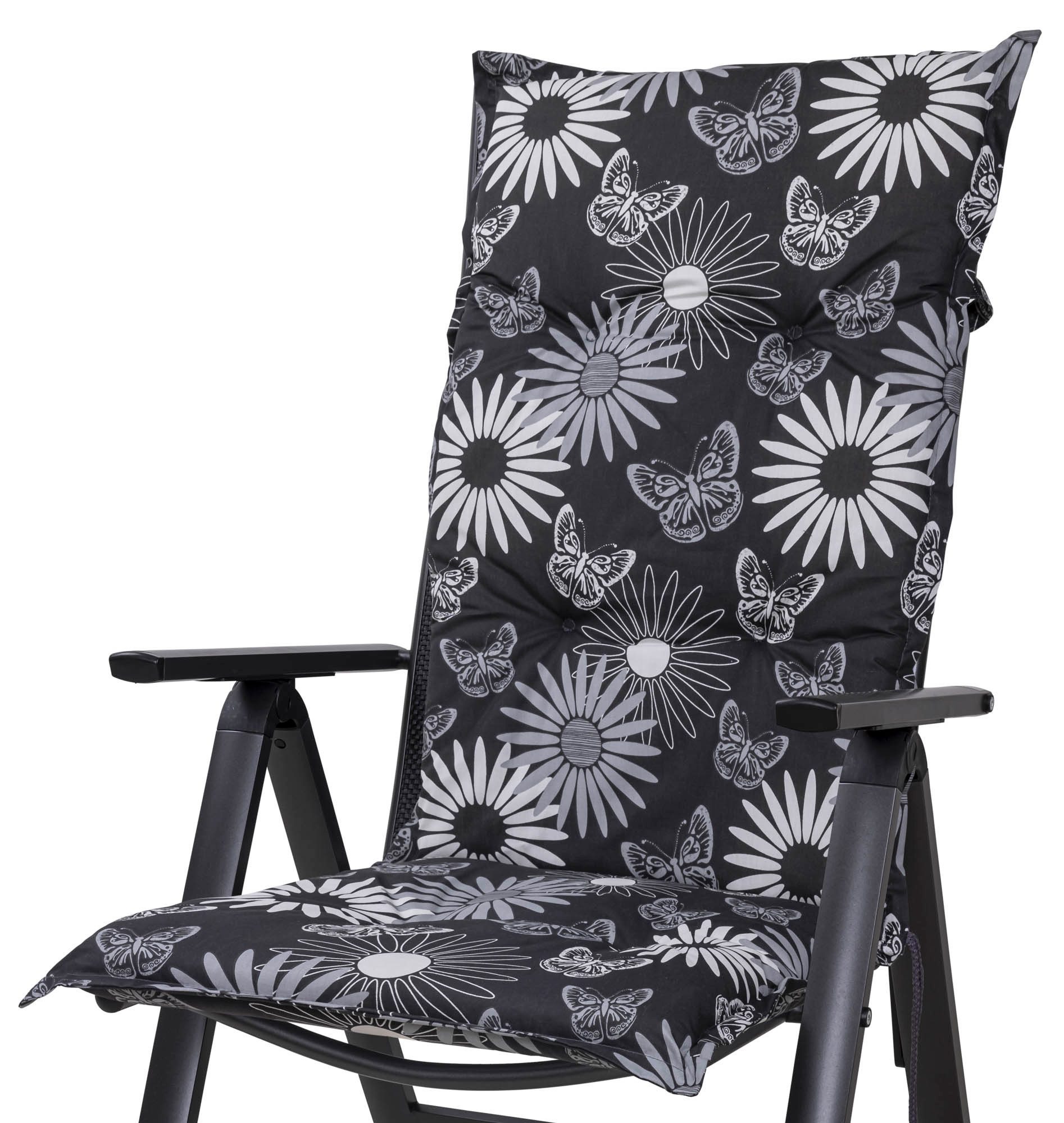 Sun Garden Hochlehnerauflage Hochlehner Naxos 30440-700 schwarz-grau-beige 119x49x6 cm Sun Garden, (1 St), mit Bindebändern