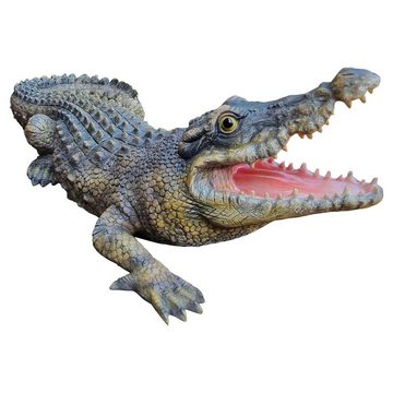 Fachhandel Plus Tierfigur Dekofigur Krokodil Ansgar lebensechte Tierfigur Alligator Reptil, handbemalt, lebensecht, wetterbeständig