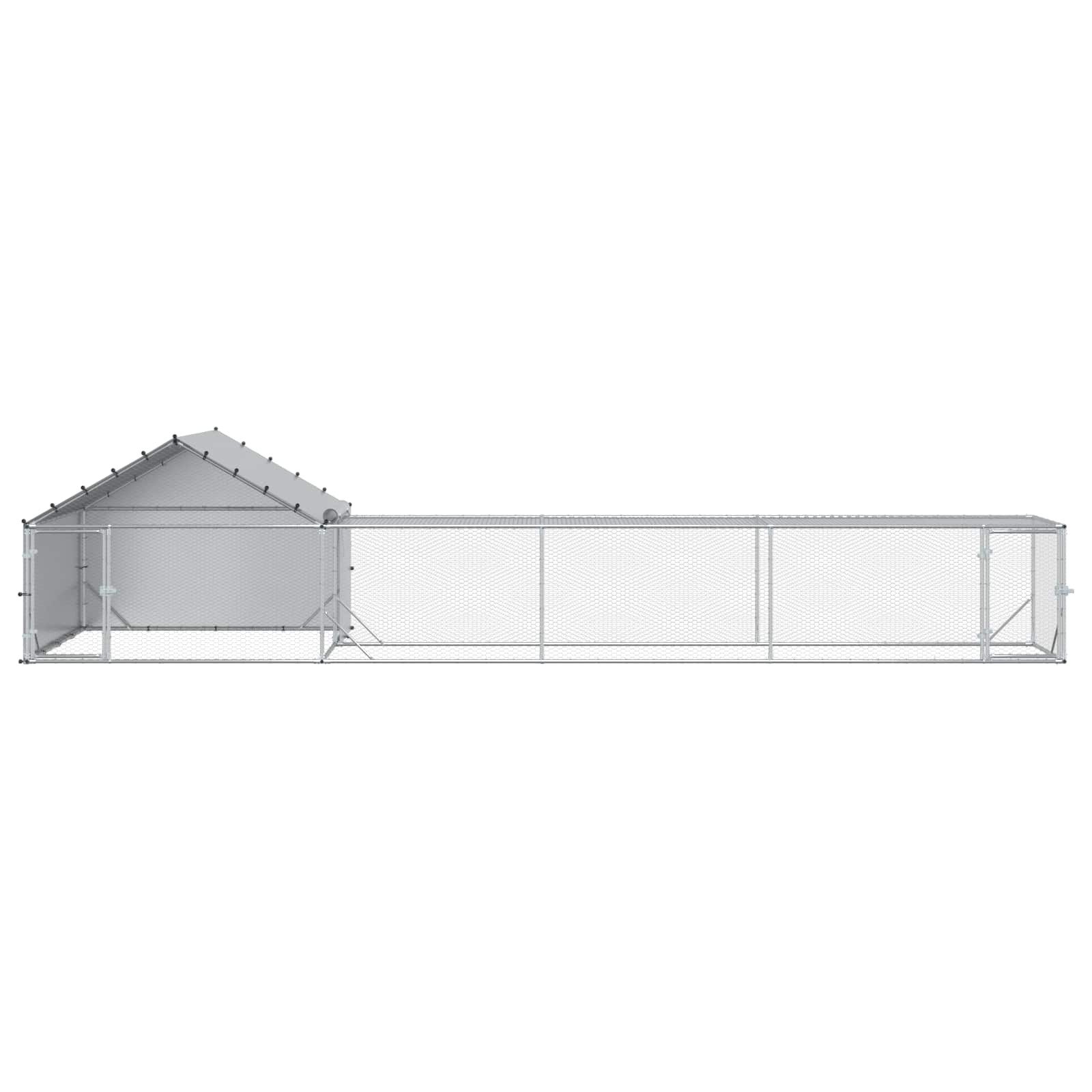 vidaXL Hühnerstall 7 x 2 x 1,5 m Hühnerstall mit Dach und Hof 2 stk Silber 7x2x1,5 m